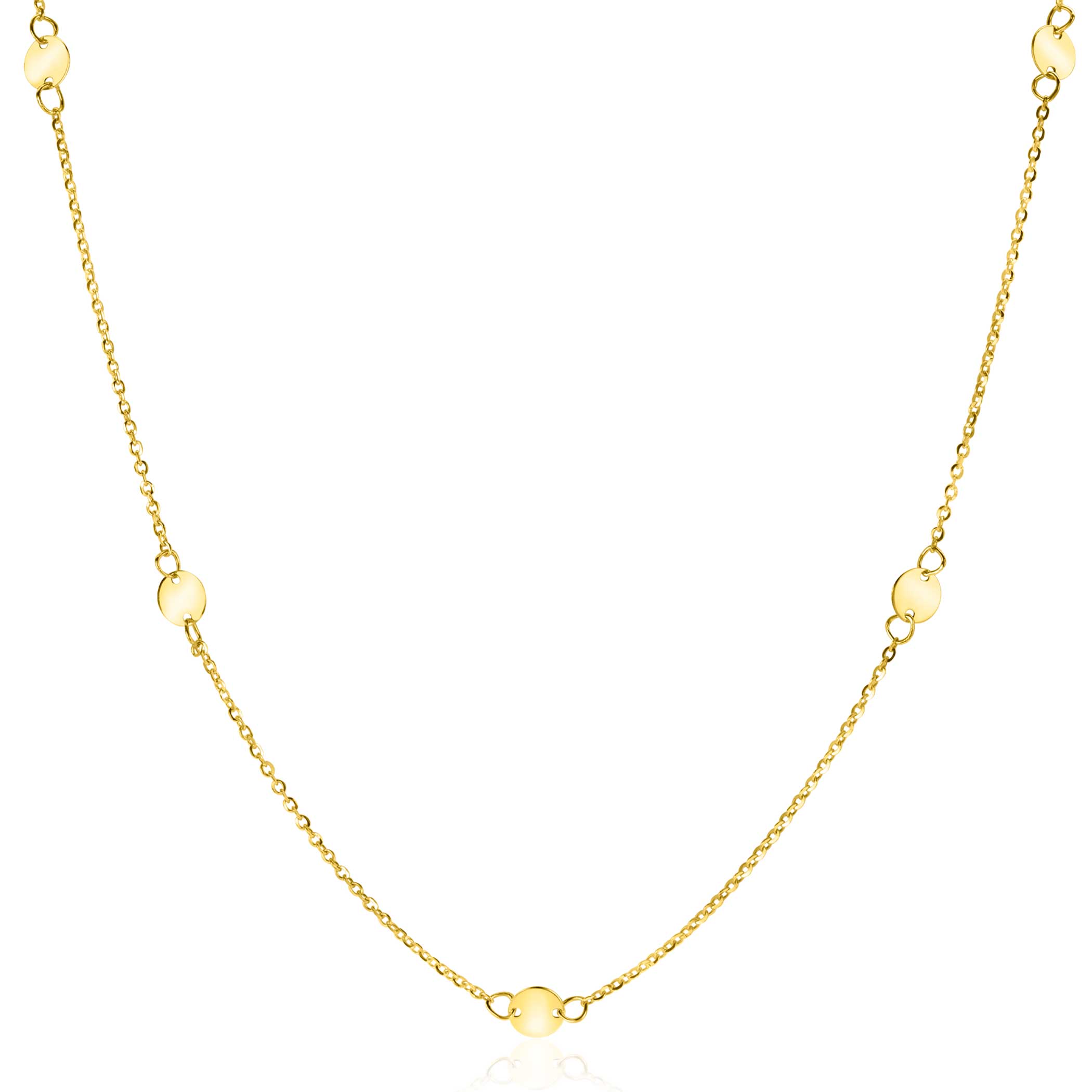 ZINZI 14K Gold Necklace Rolo Chain 7 Small Coins 5mm width 42-45cm ZGC444