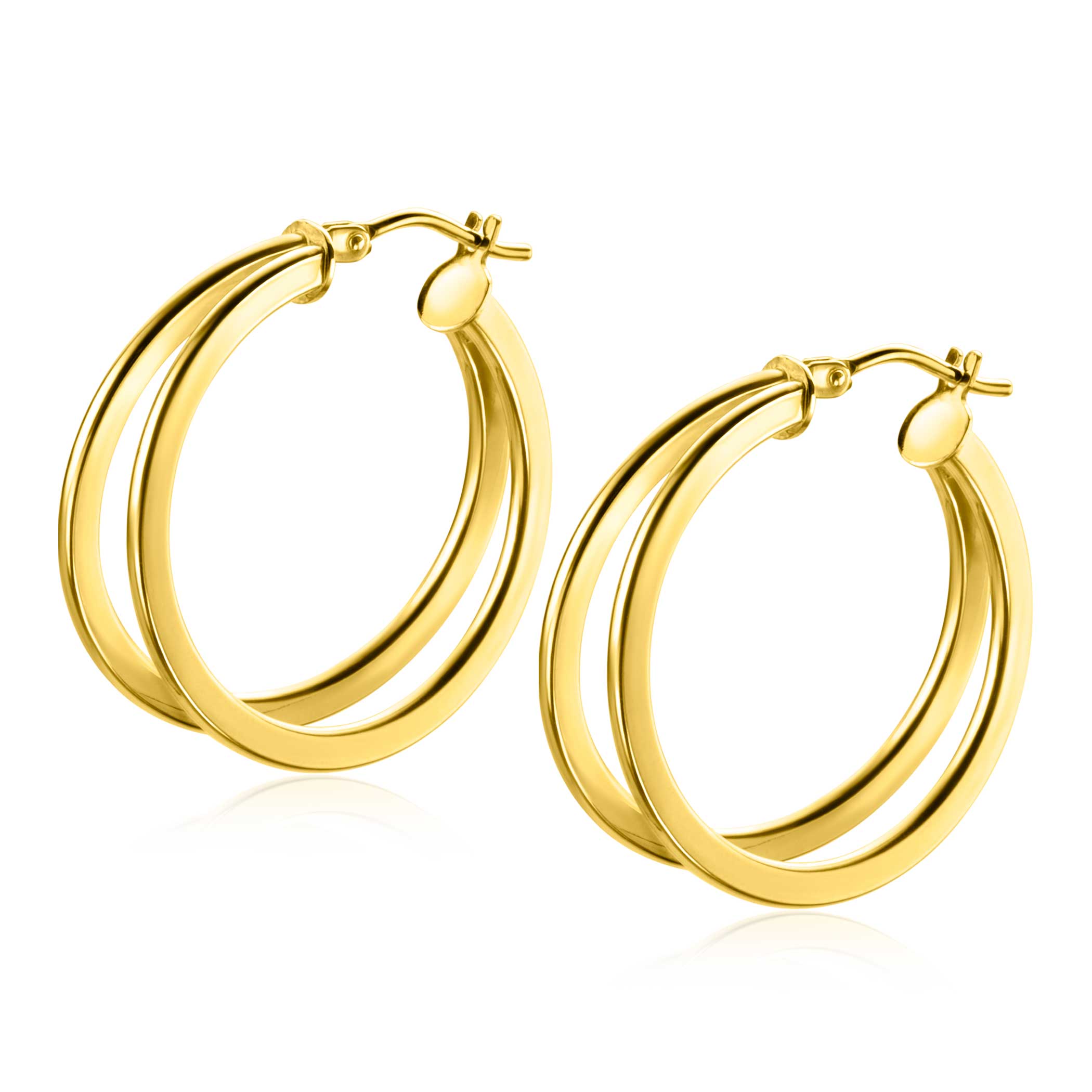 25mm ZINZI 14K Gold Hoop Earrings Trendy Double Tube ZGO339