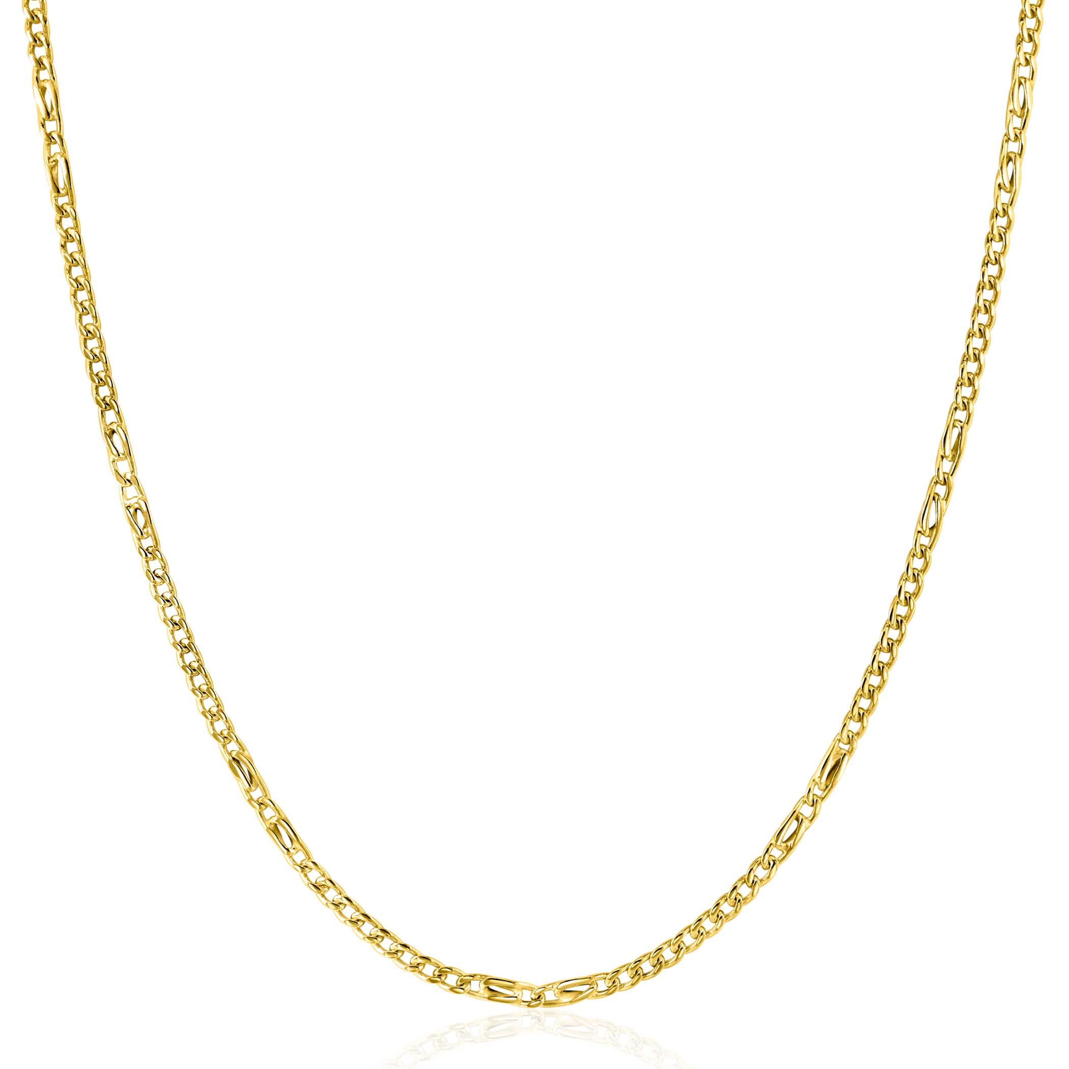ZINZI Gold 14 karat solid gold curb chain necklace with hawk eye links, 2mm wide, 41-43cm long ZGC498

