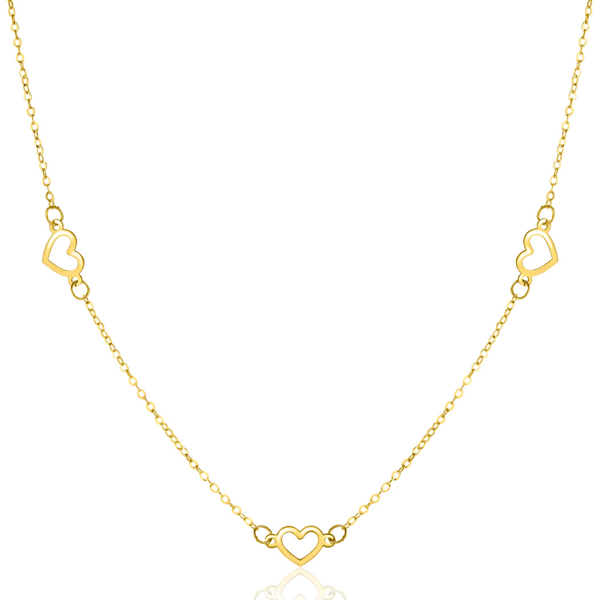 ZINZI Gold 14 carat gold necklace with delicate jasseron links and five open hearts, 5mm wide, 42-45cm ZGC504
