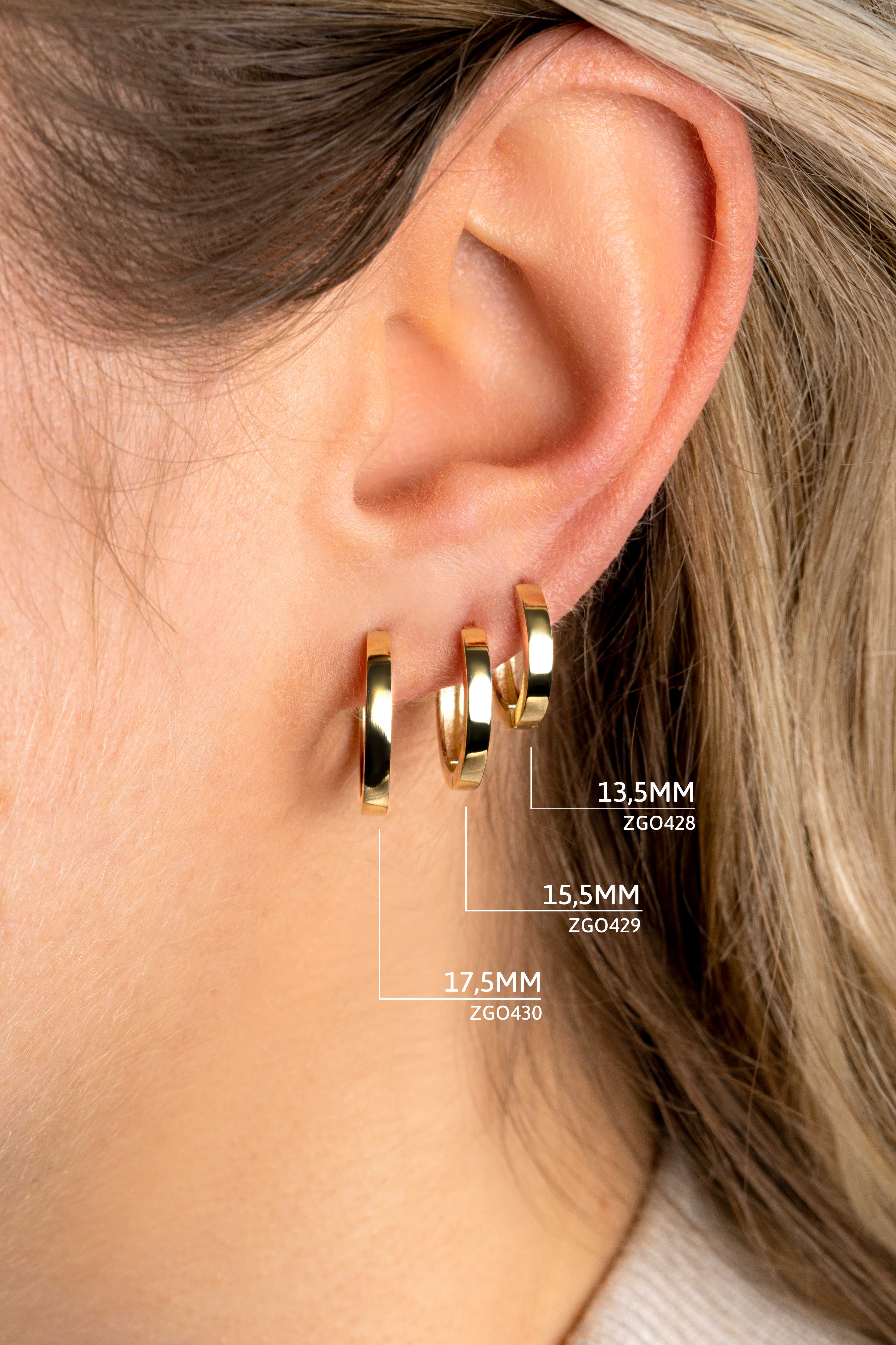 13,5mm ZINZI 14K Gold Hoop Earrings Square Tube 13,5 x 2,3mm ZGO428
