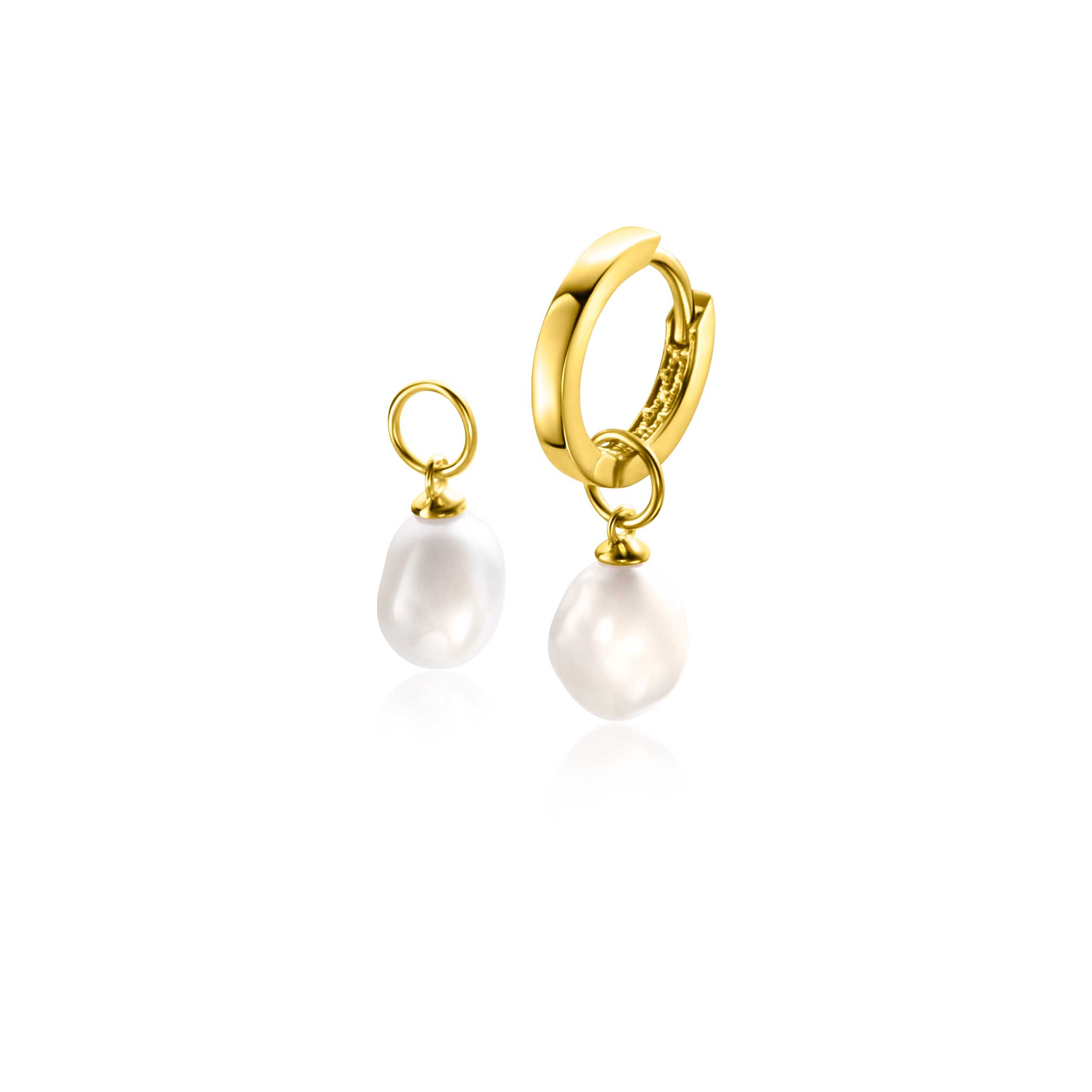 ZINZI 14K Gold Earrings Pendants White Pearls 6,5 mm ZGCH405 (excl. hoop earrings)