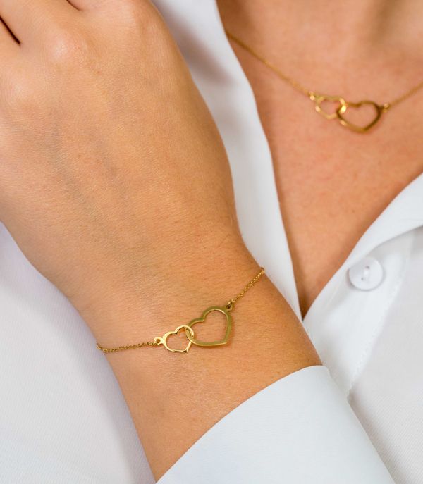 ZINZI 14K Gold Bracelet with 2 Connected Open Hearts 18-20cm ZGA114