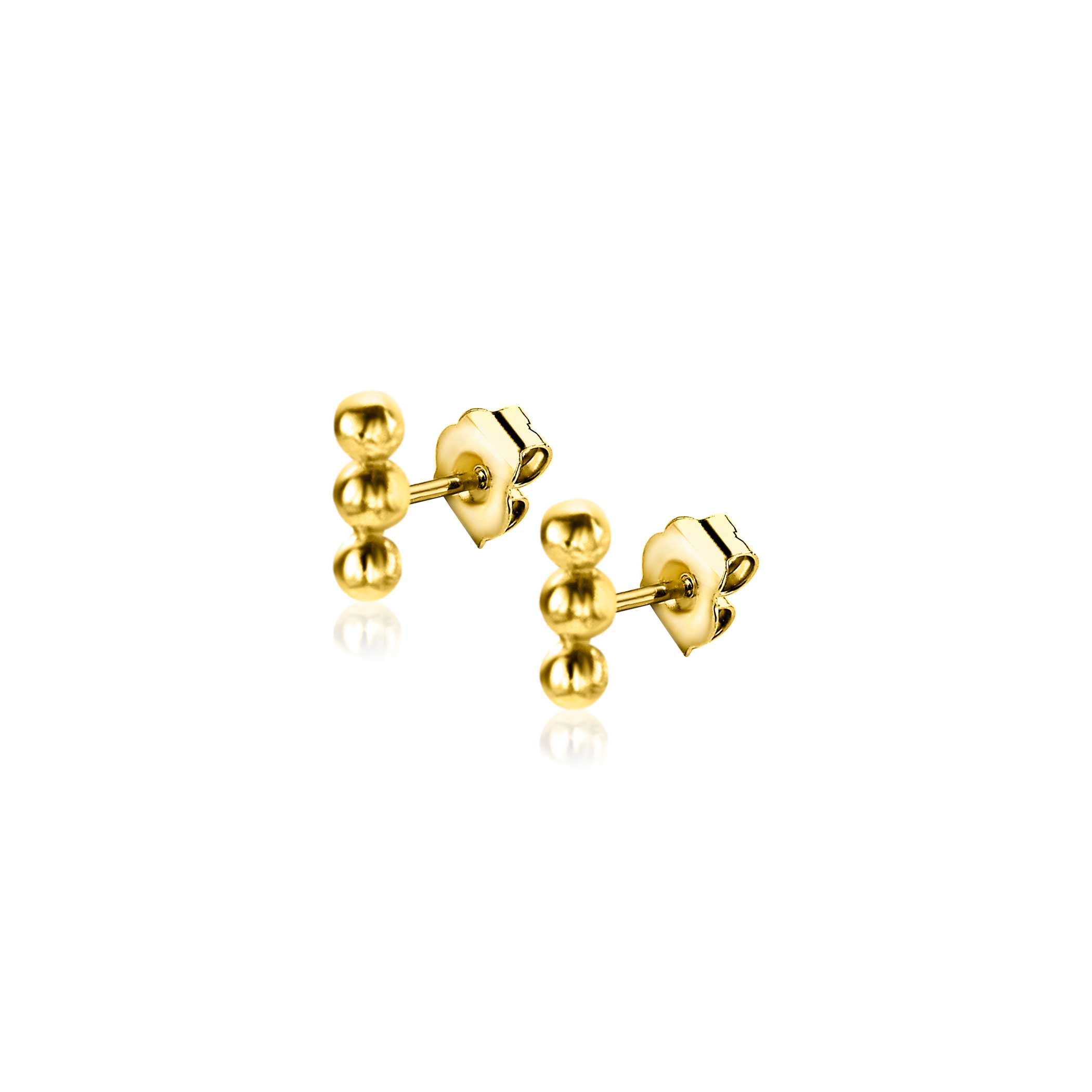 4mm ZINZI 14K Gold Stud Earrings 3 Small Beads ZGO414
