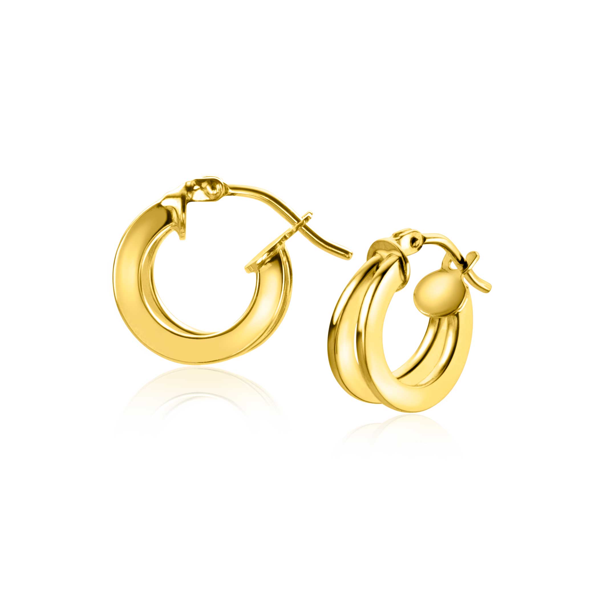 13mm ZINZI 14K Gold Hoop Earrings Trendy Double Tube ZGO337