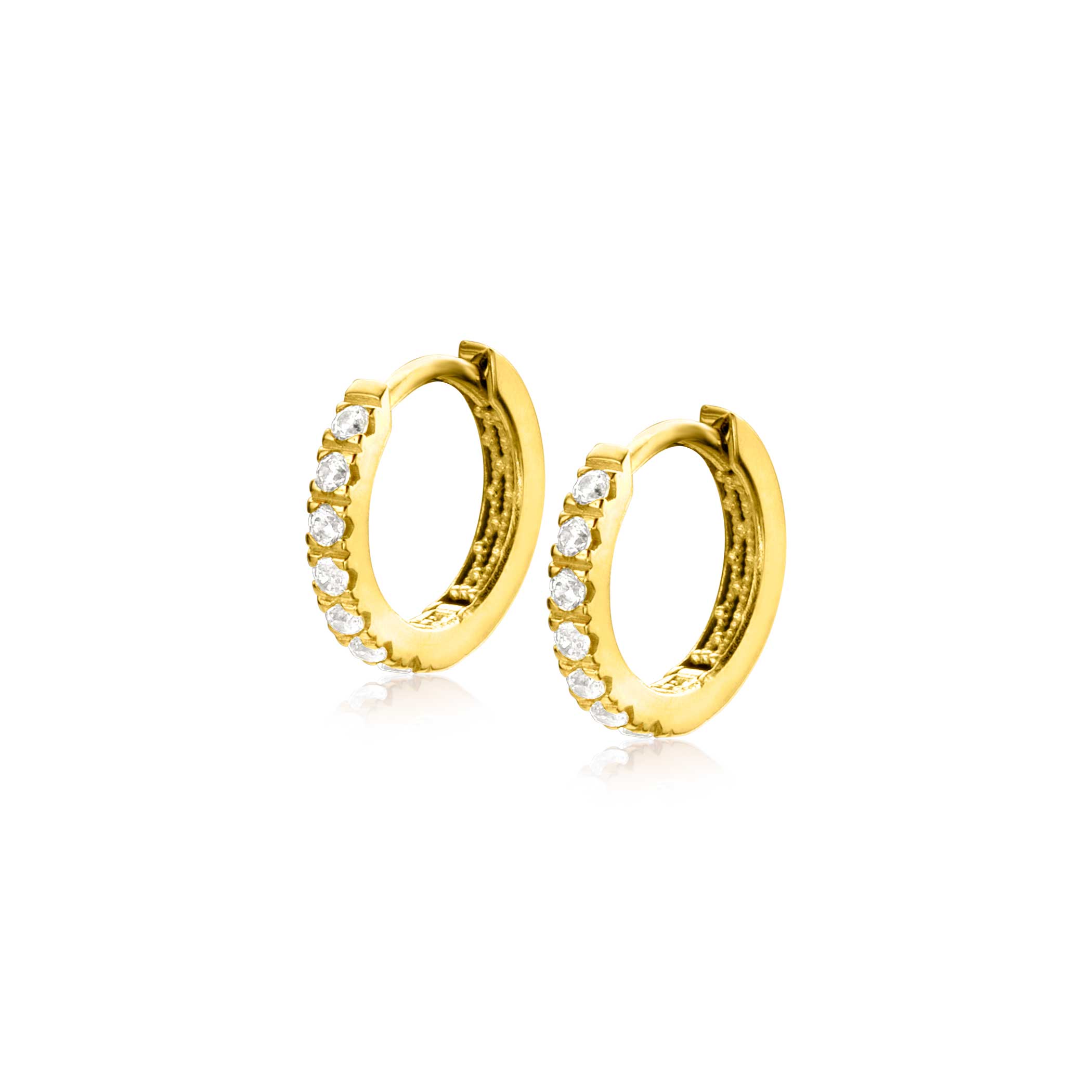 11mm ZINZI 14K Gold Hoop Earrings White Zirconias 11 x 1,8mm ZGO321Z