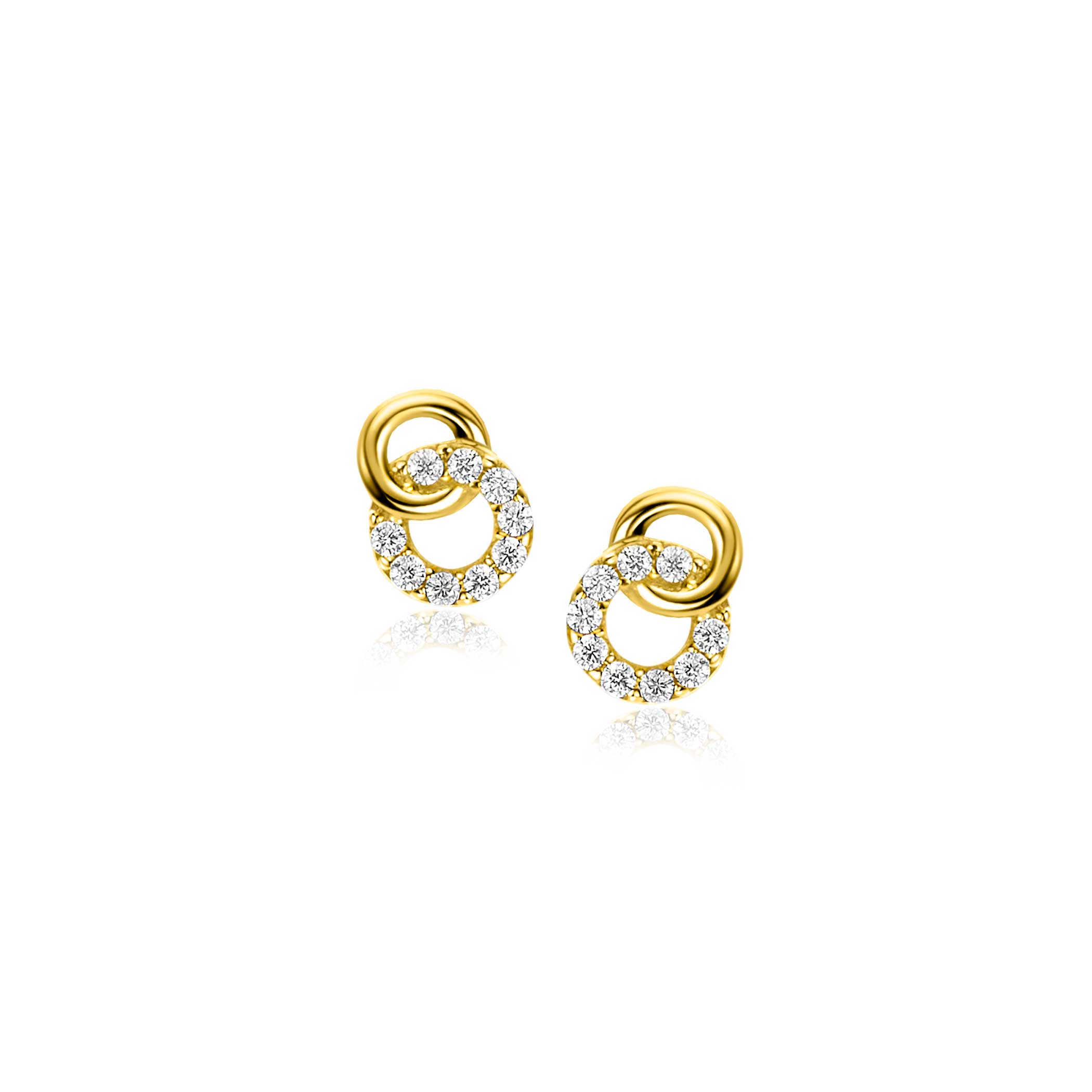 6,5mm ZINZI 14K Gold Stud Earrings Connected Open Circles White Zirconias ZGO471