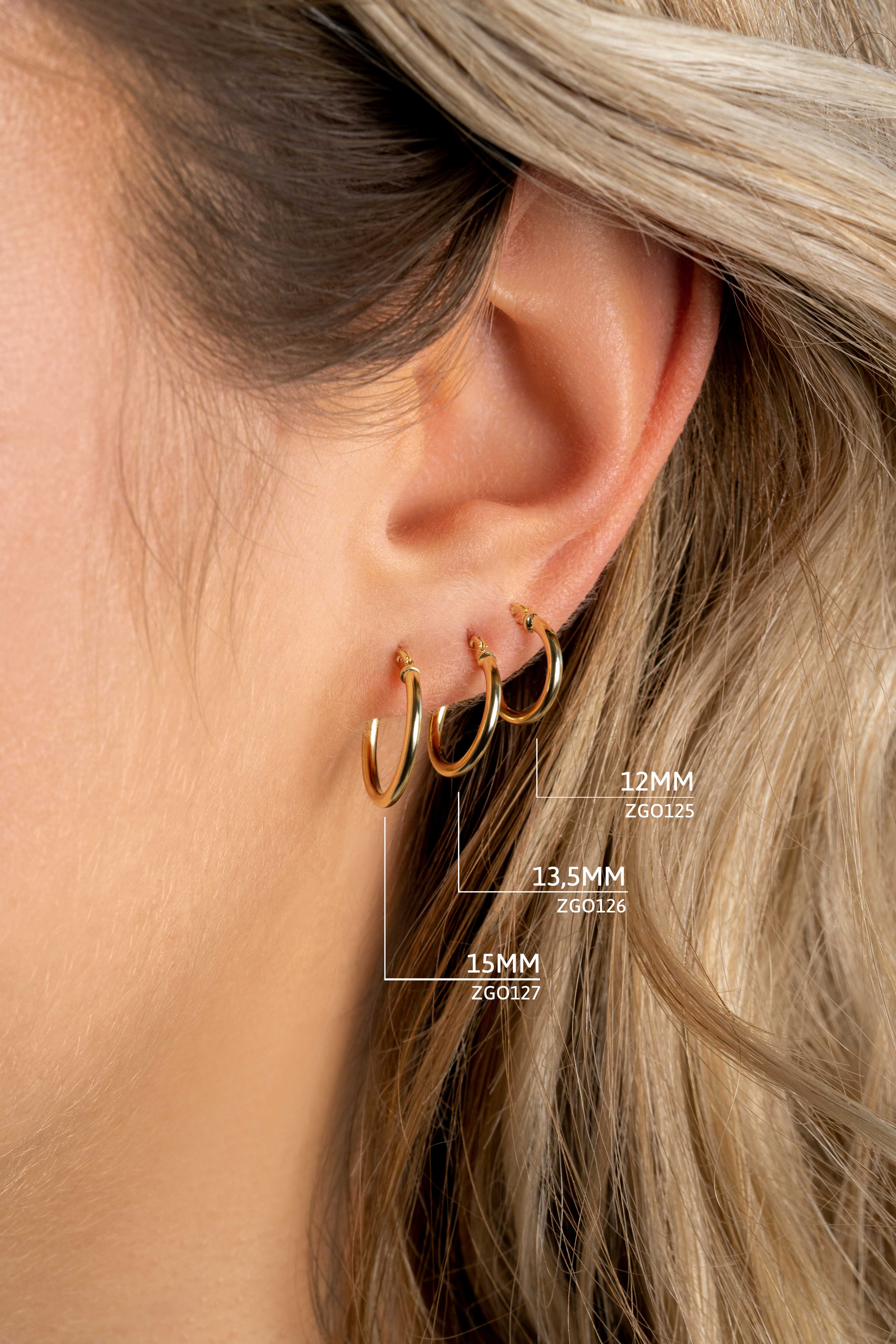 ZINZI 14K Gold Hoop Earrings Round Tube 12 x 1,5mm ZGO125