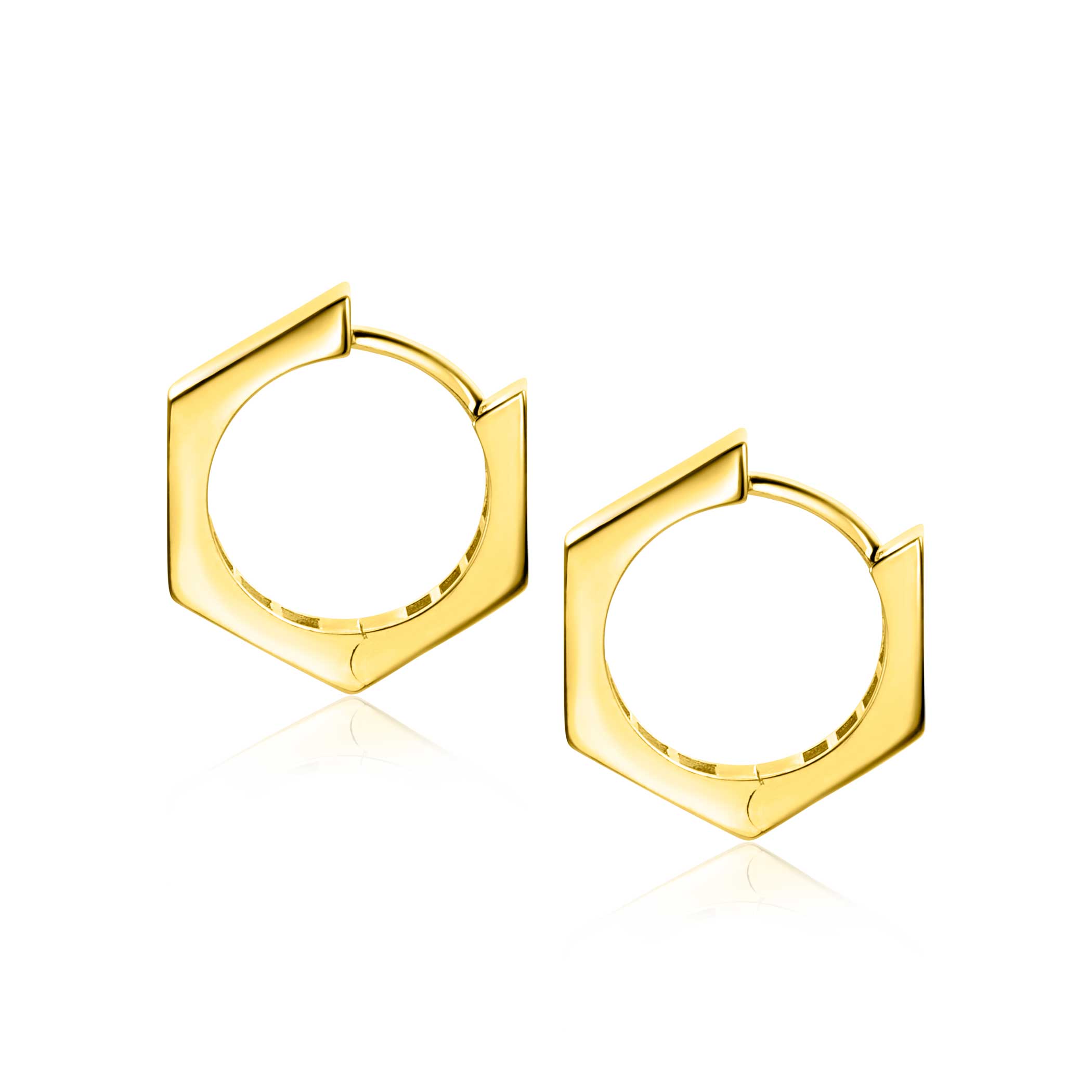 17,5mm ZINZI 14K Gold Hoop Earrings Hexagon Square Tube 2,7mm width ZGO440