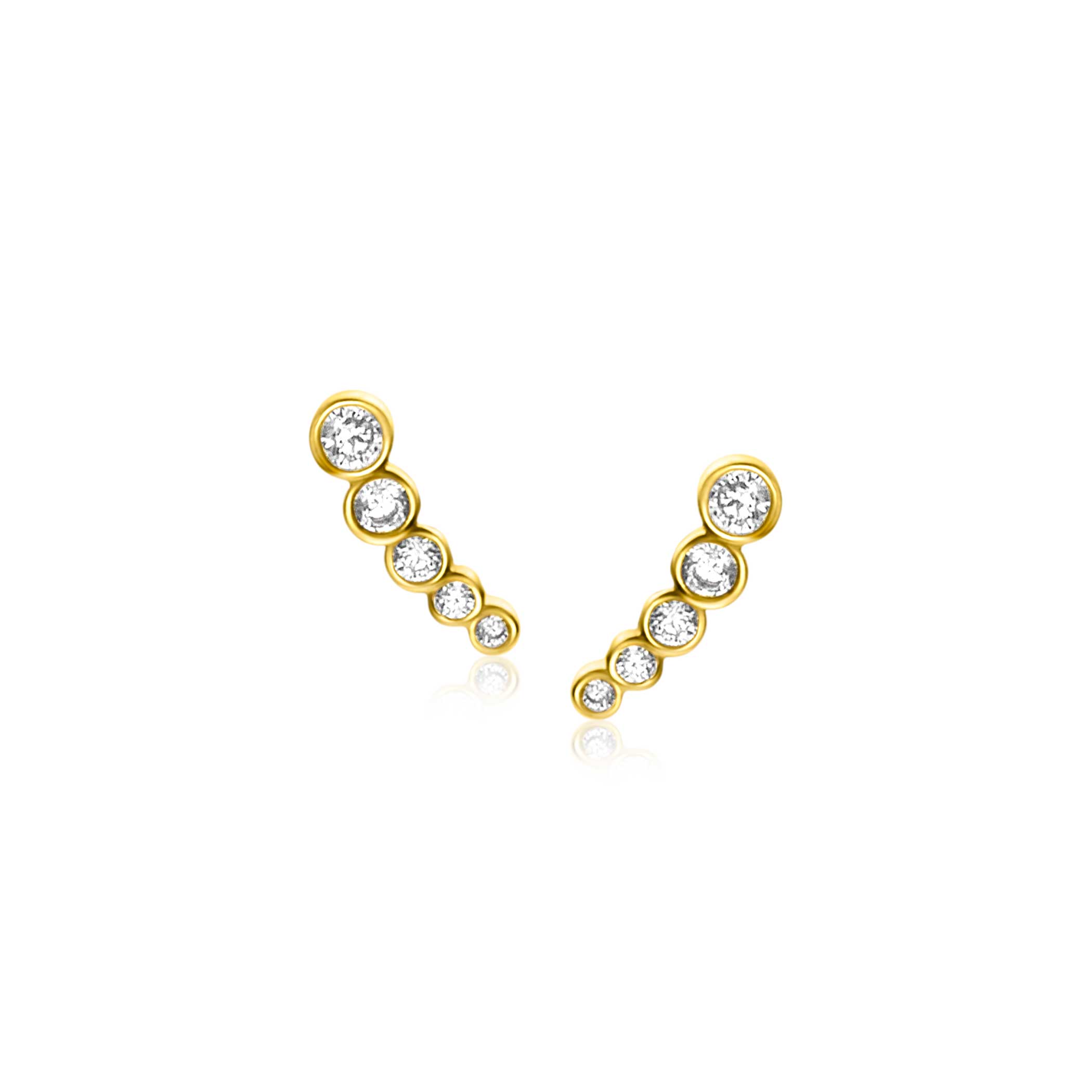 10mm ZINZI 14K Gold Stud Earrings 5 Round White Zirconias ZGO413