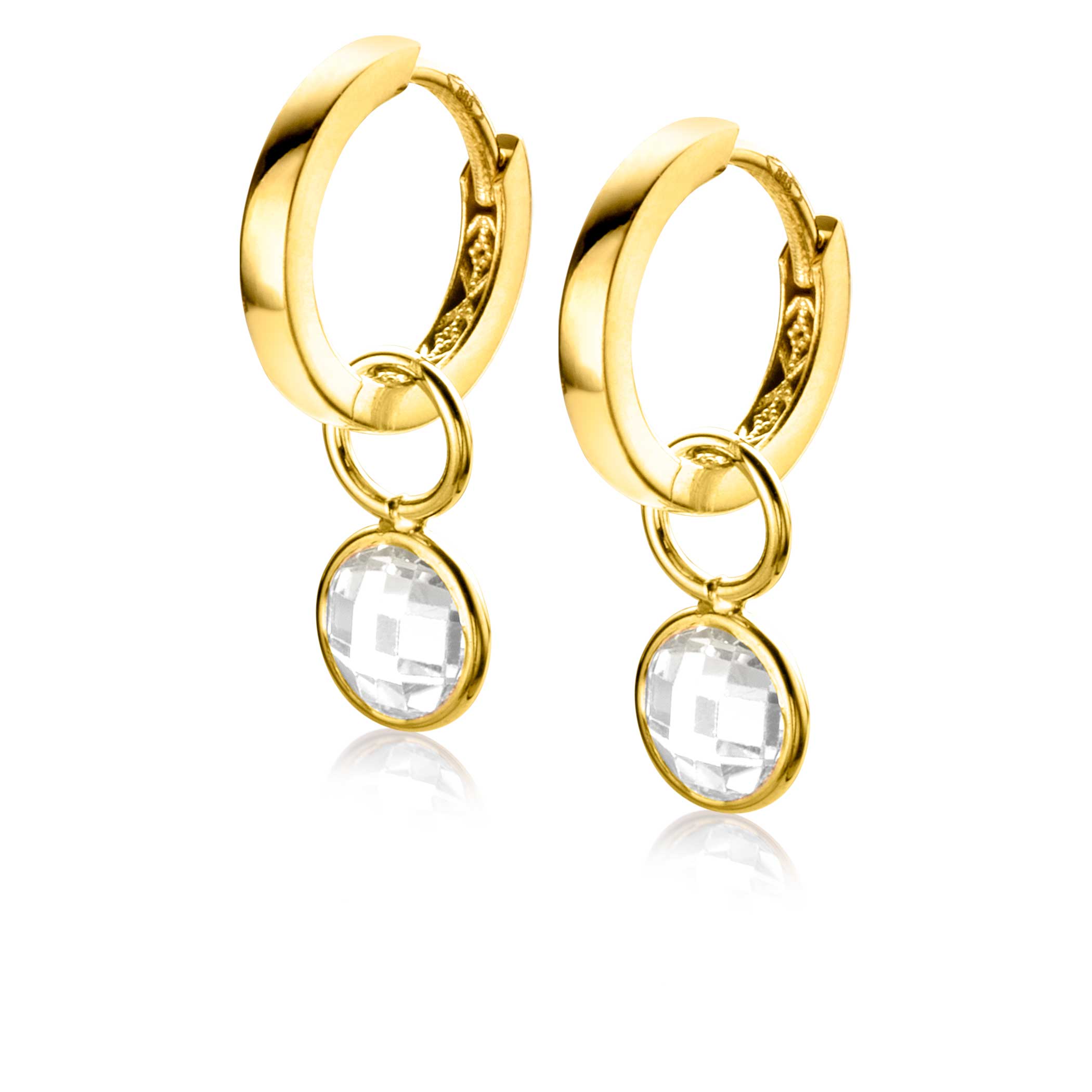 ZINZI 14K Gold Earrings Pendants Round White Zirconia 7mm ZGCH391 (excl. hoop earrings)