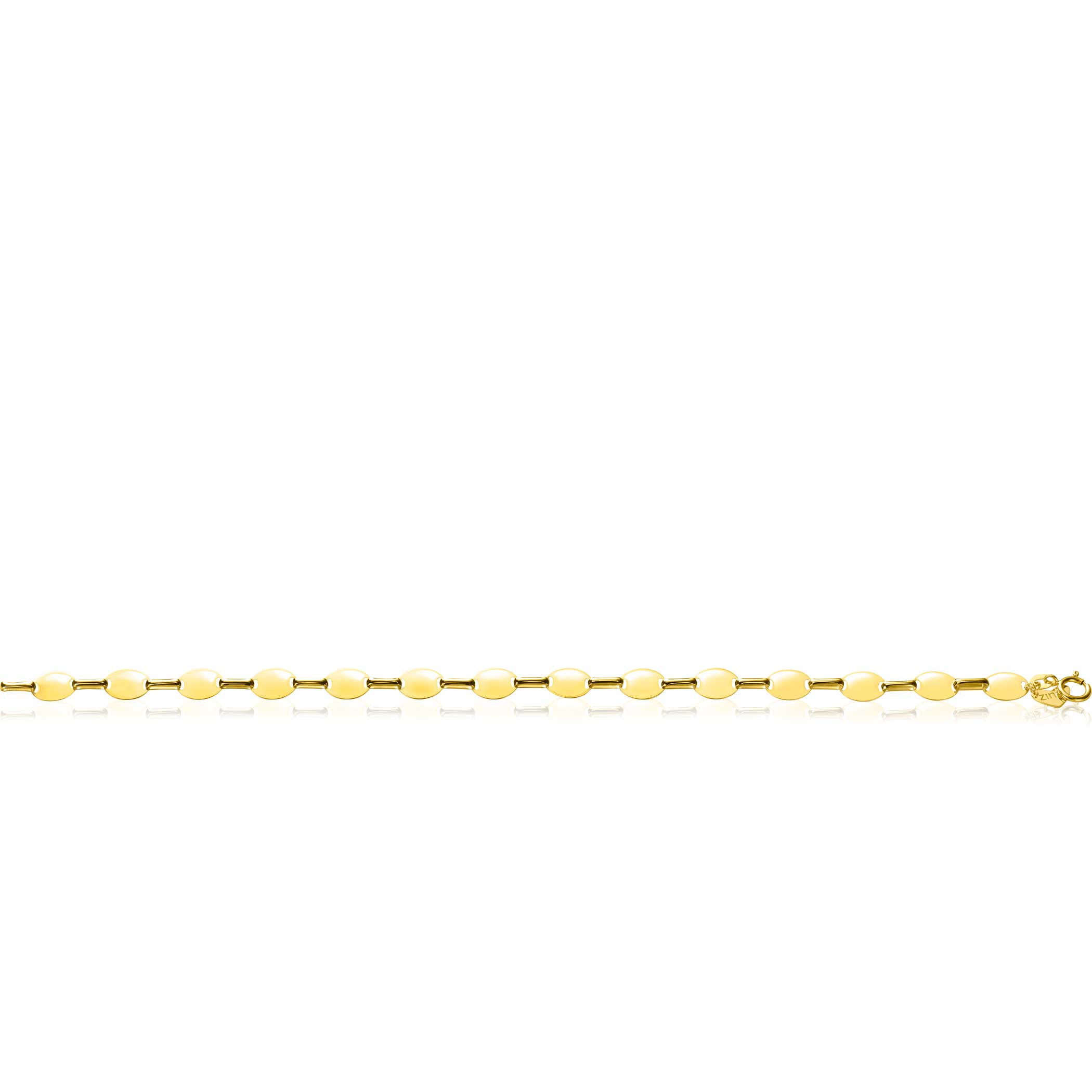 ZINZI Gold 14 karat gold solid link bracelet with smooth oval plates 6mm wide 19cm ZGA496
