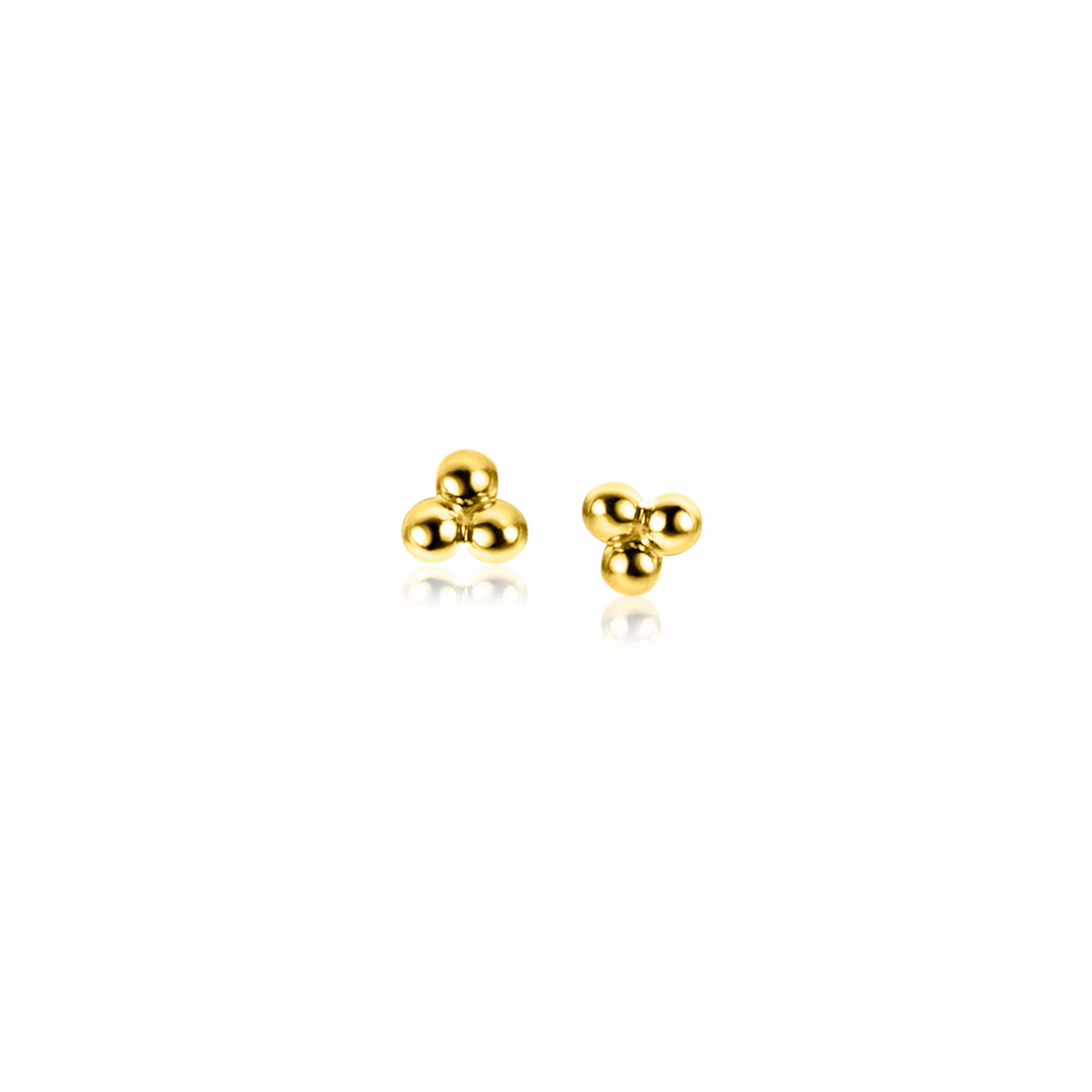 3mm ZINZI 14K Gold Stud Earrings Triangle 3 Beads ZGO476