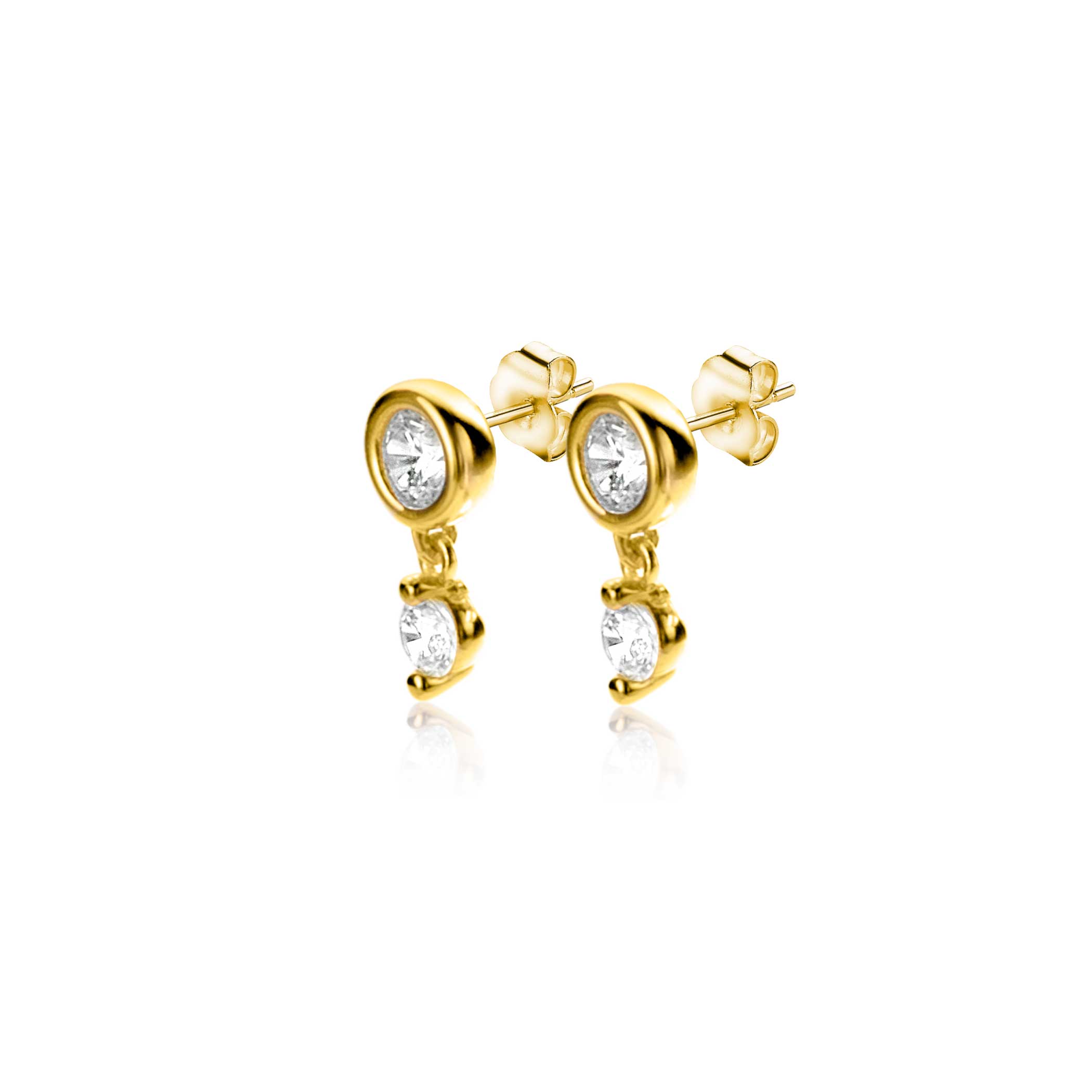 9mm ZINZI 14K Gold Round Earrings Dangling White Zirconia ZGO371