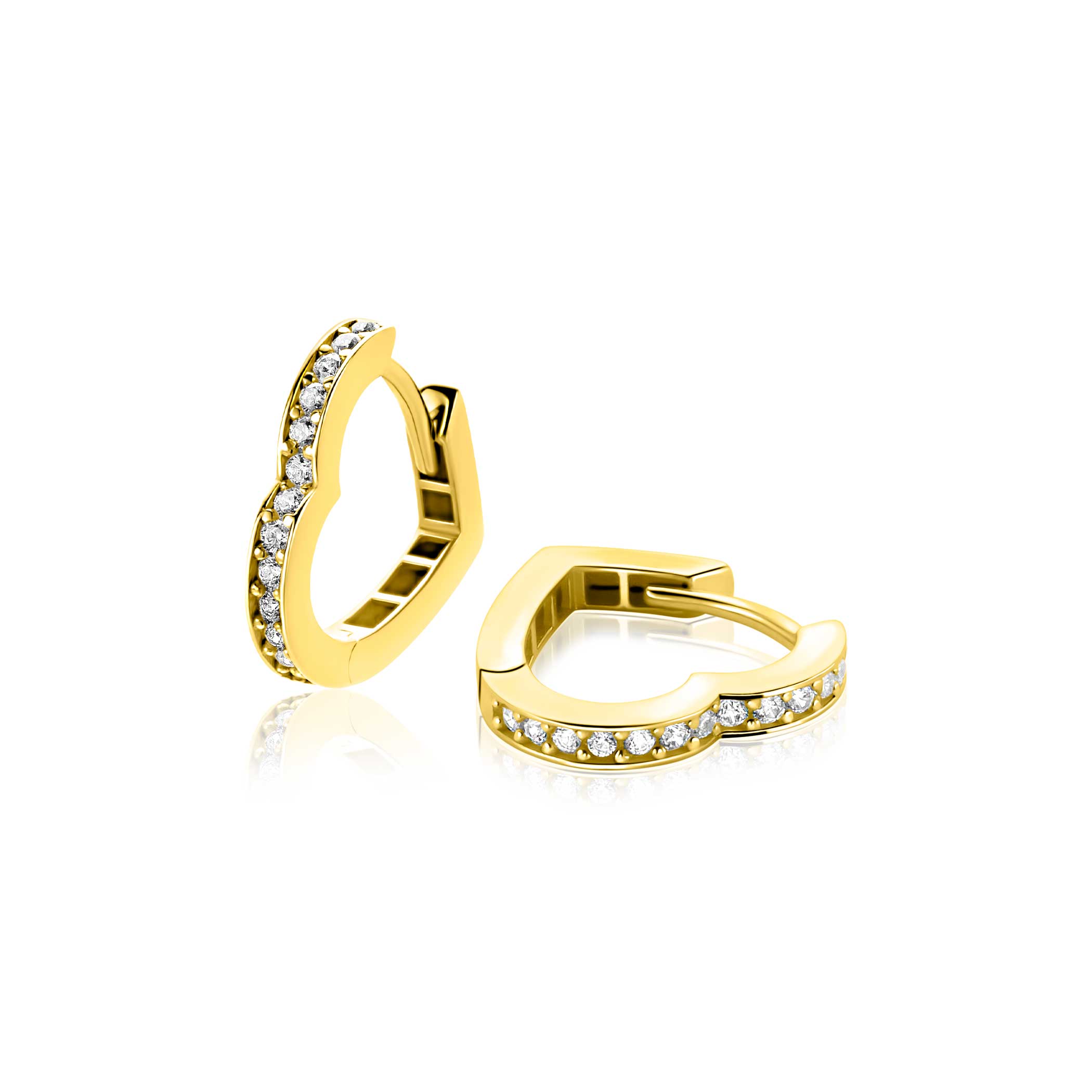 ZINZI GOLD klapcreolen in hartvorm zirconia's 15x2