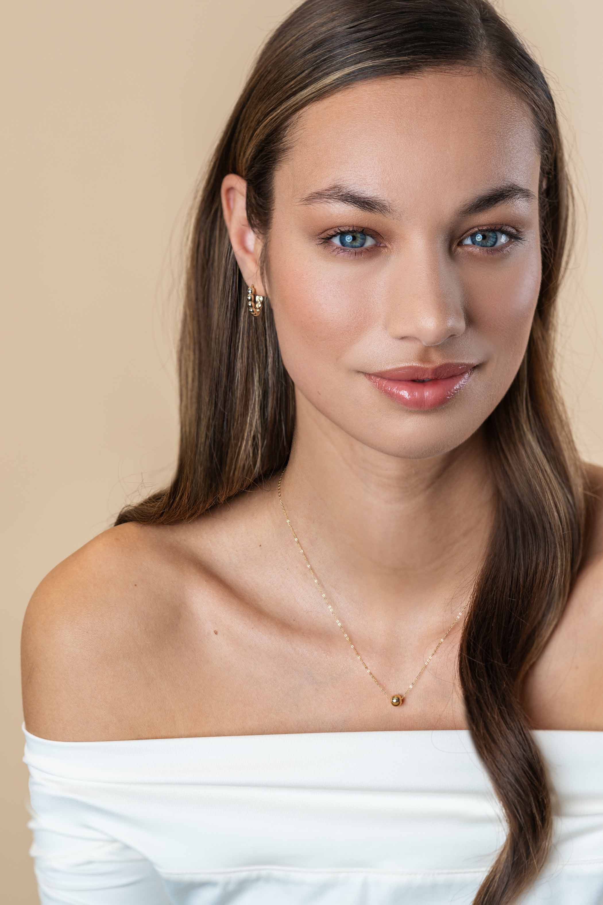 ZINZI Gold 14 carat gold link necklace with elegant smooth bead of 6mm, 42-45cm ZGC505

