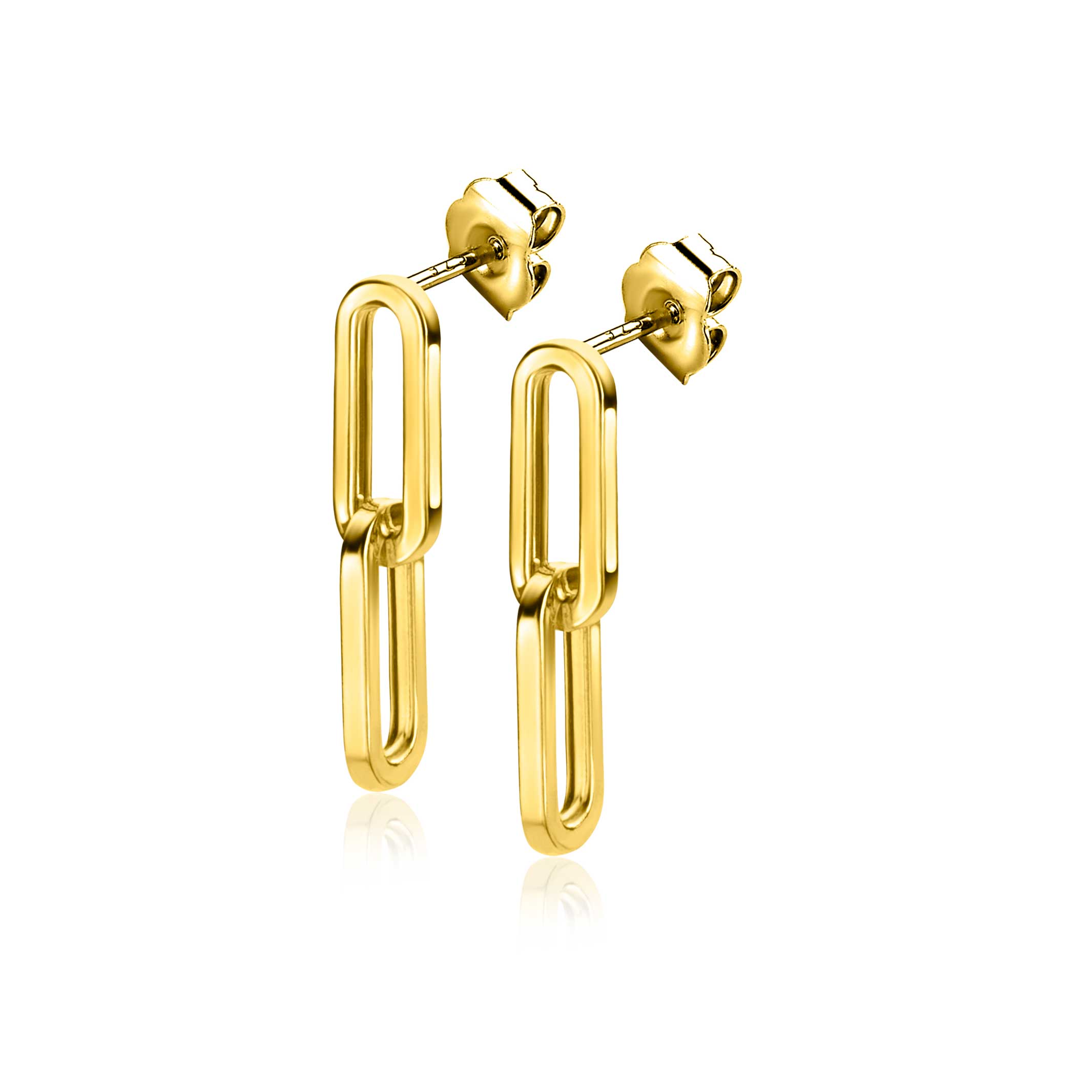 25mm ZINZI 14K Gold Stud Earrings 2 Trendy Paperclip Chains ZGO360