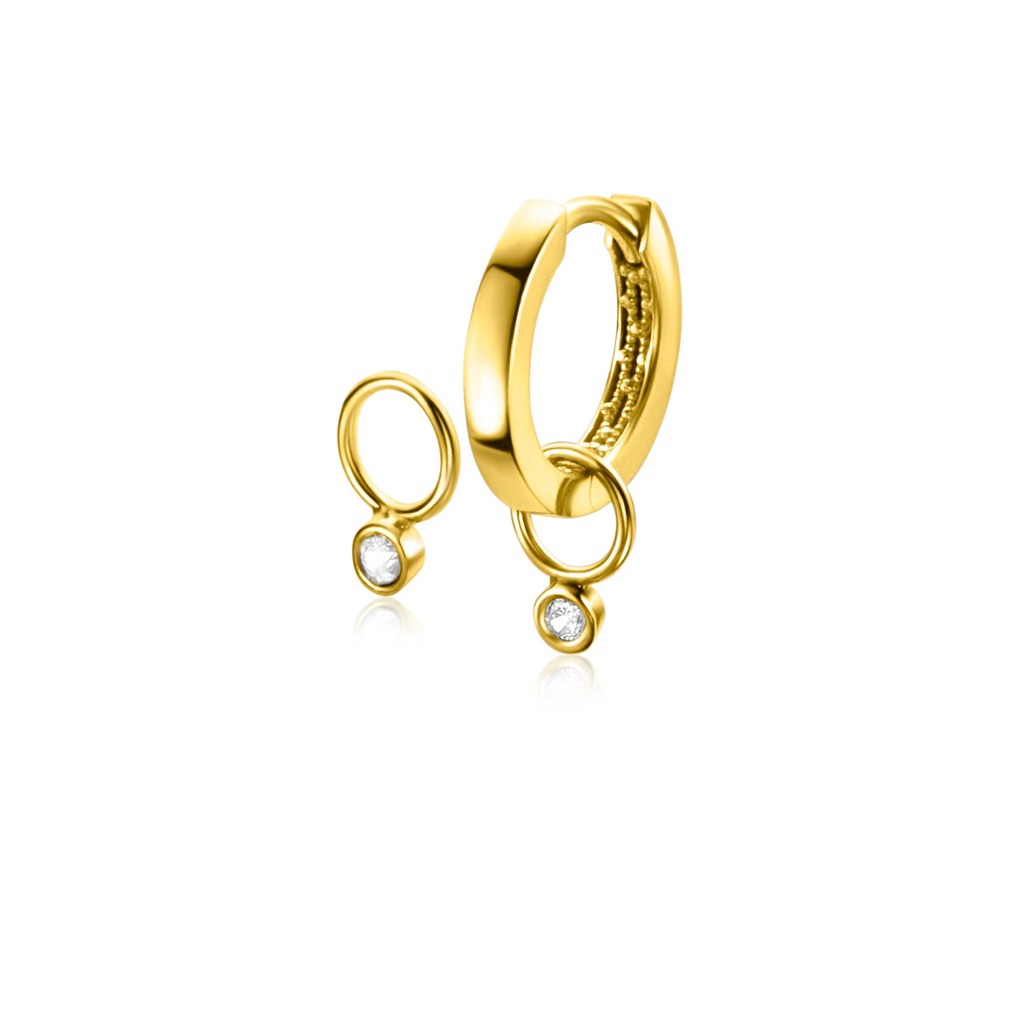 ZINZI 14K Gold Earrings Pendants Round White Zirconia 2,5 mm ZGCH420 (excl. hoop earrings)
