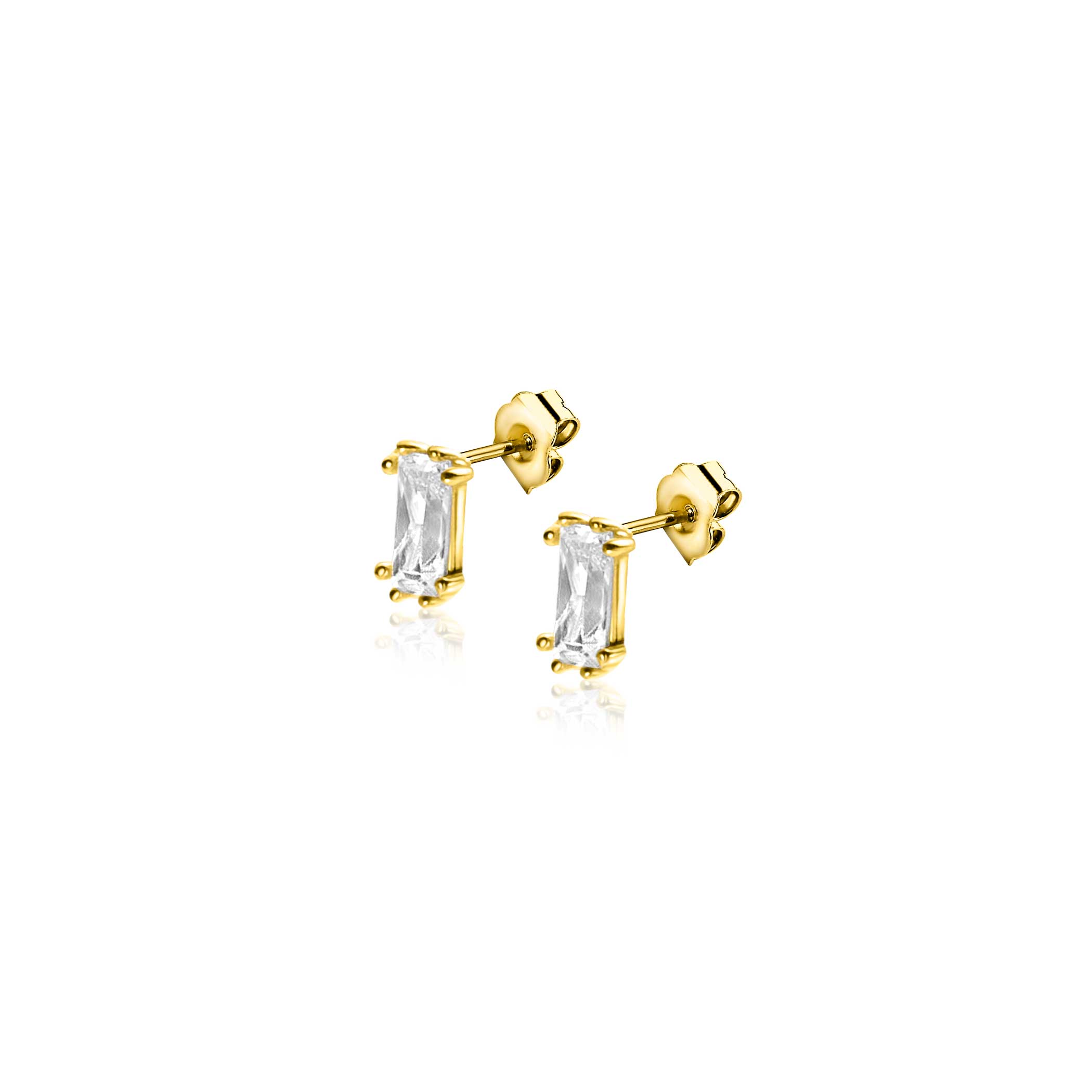 5mm ZINZI 14K Gold Stud Earrings Baguette Cut White Zirconia ZGO369