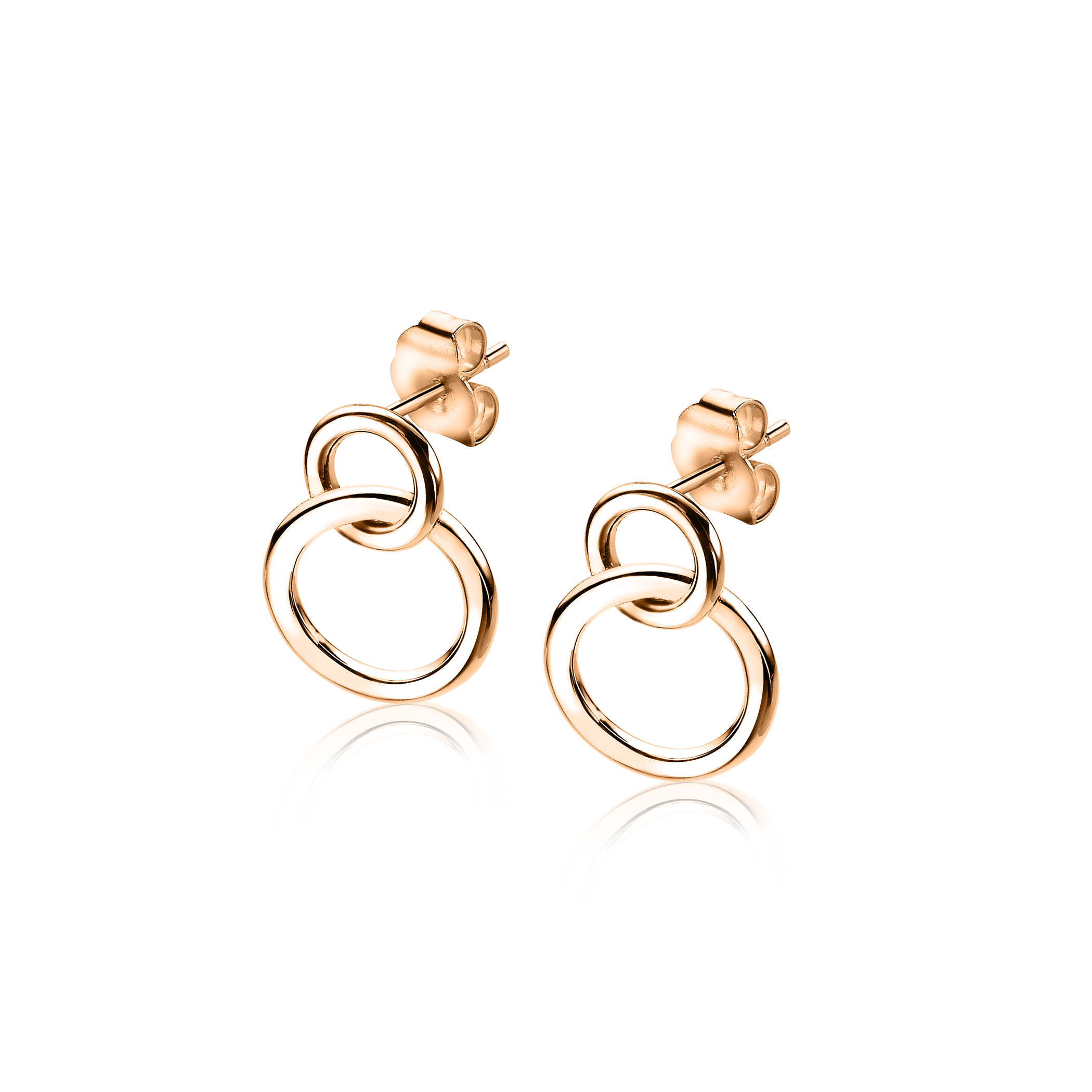 ZINZI Rose Gold Plated Sterling Silver Stud Earrings with 2 Connected Open Circles ZIO1278R