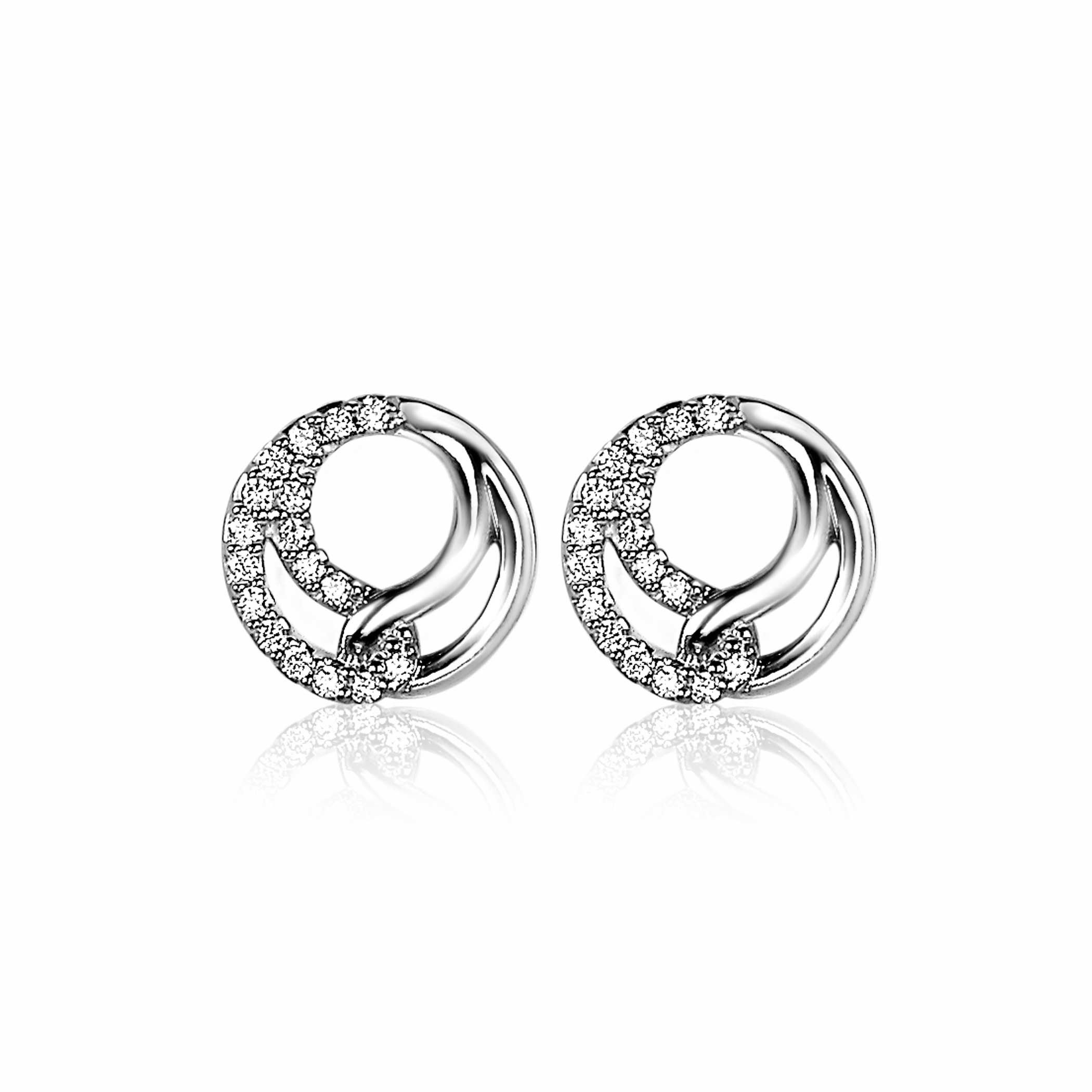10mm ZINZI Sterling Silver Stud Earrings 2 Connected Shapes White Zirconias ZIO2119