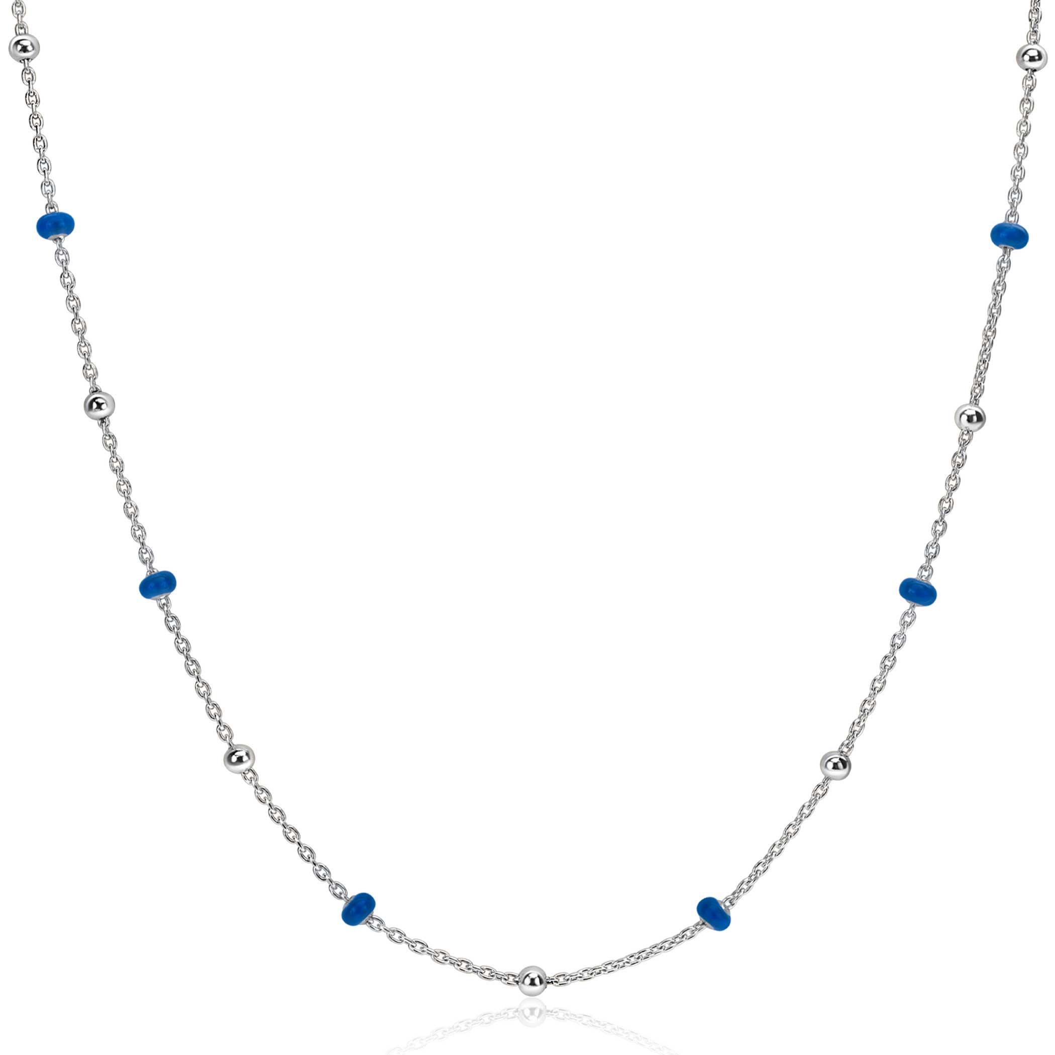 ZINZI Sterling Silver Fantasy Necklace with 13 Blue Donuts and Shiny Beads 42-45cm ZIC2511