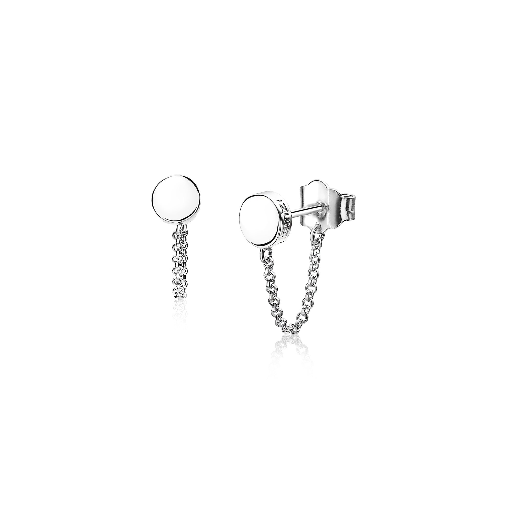 ZINZI Sterling Silver Stud Earrings Round with Chain ZIO1687