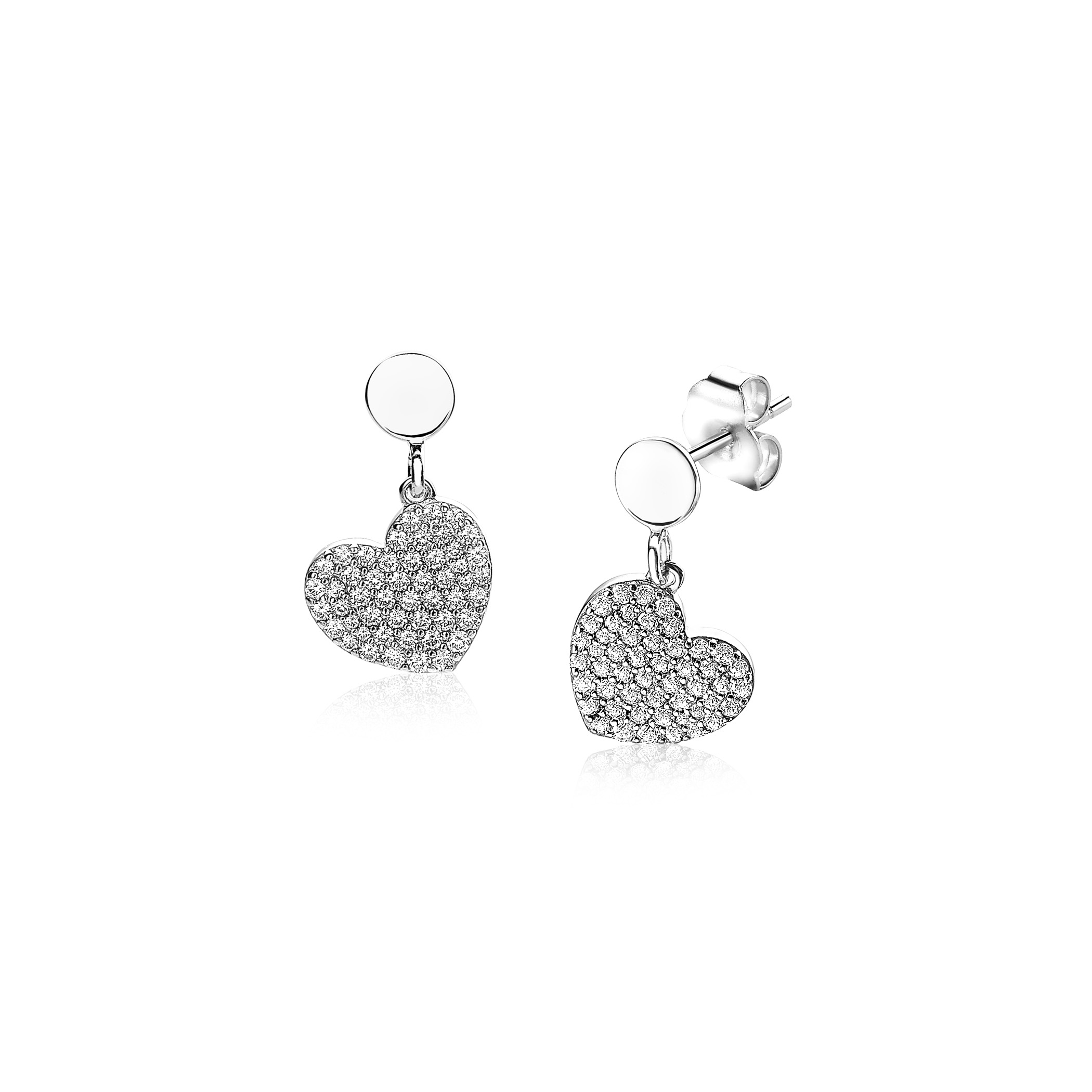ZINZI Sterling Silver Earrings Dangling Heart White ZIO1696