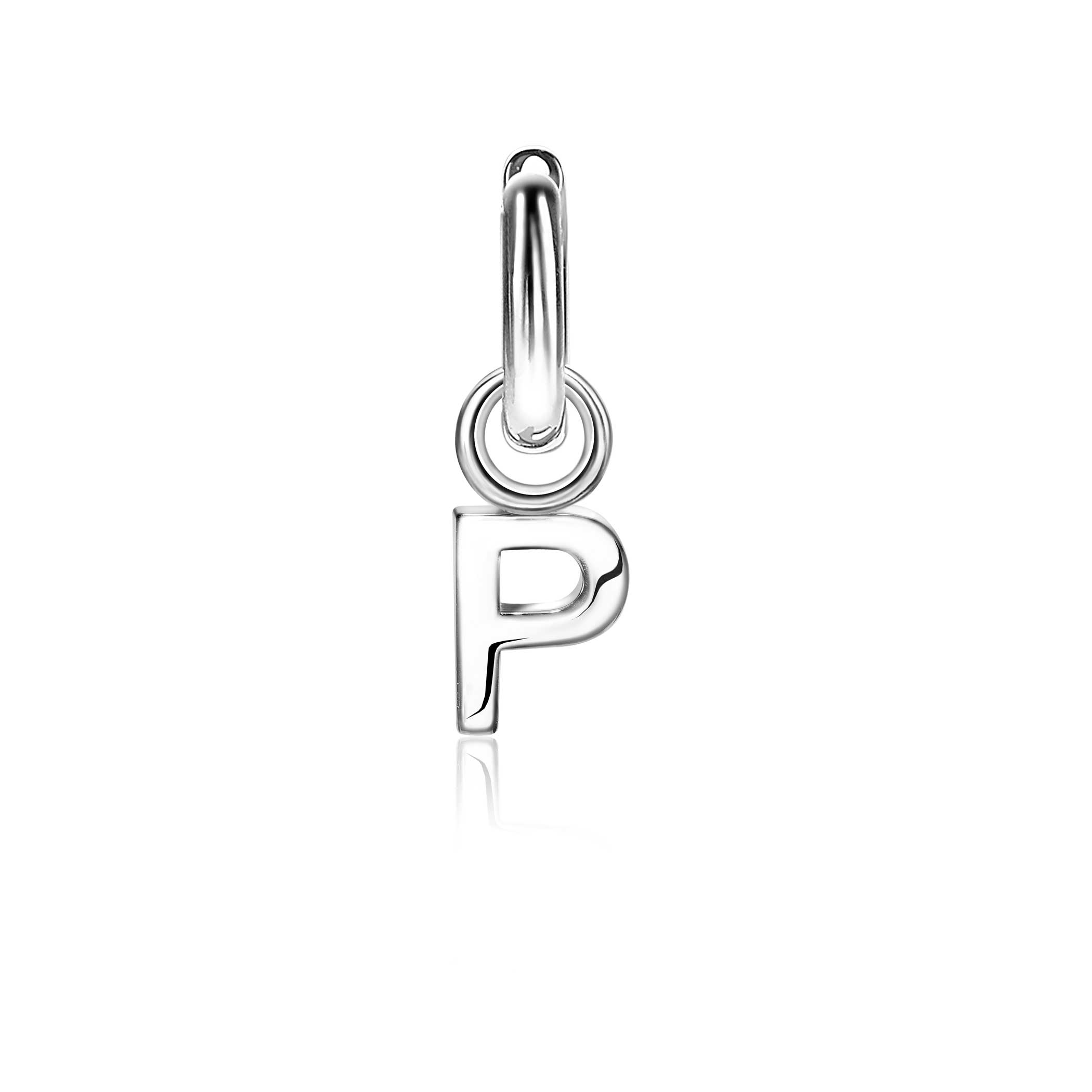 ZINZI Sterling Silver Letter Earrings Pendant P price per piece ZICH2144P (excl. hoop earrings)