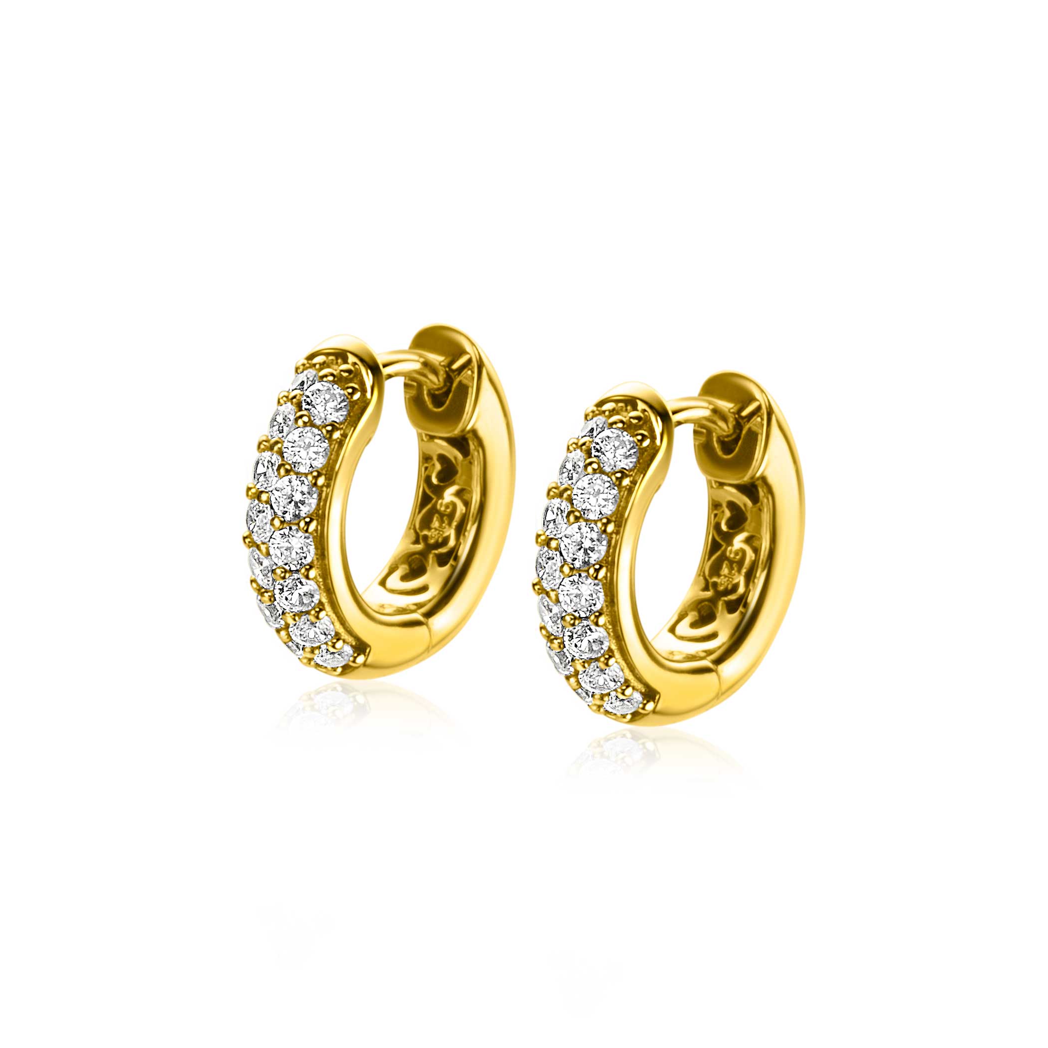 14mm ZINZI Gold Plated Sterling Silver Hoop Earrings 14x4mm White Zirconias ZIO2317Y