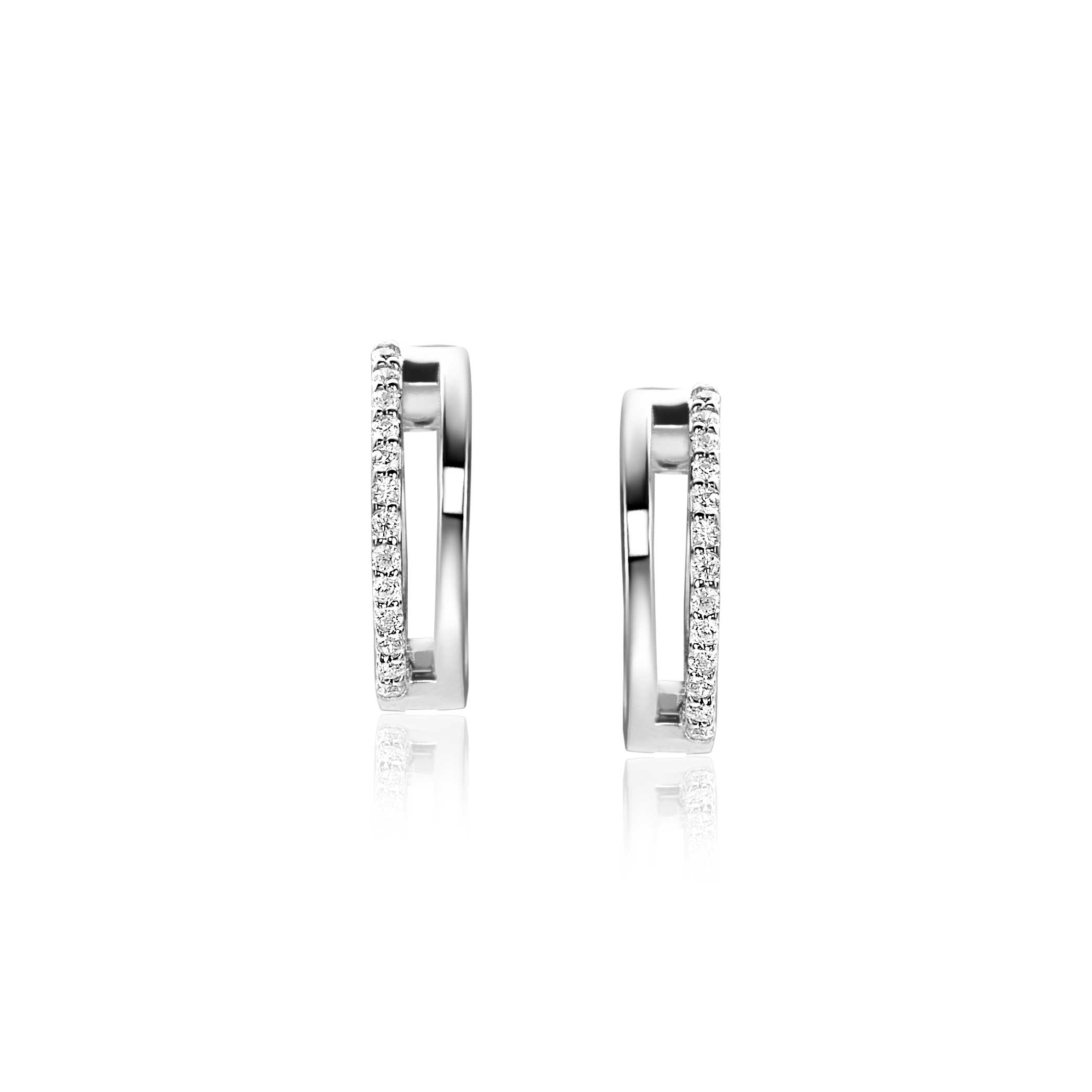 14mm ZINZI Sterling Silver Hoop Earrings White Zirconias 14x3mm ZIO2452