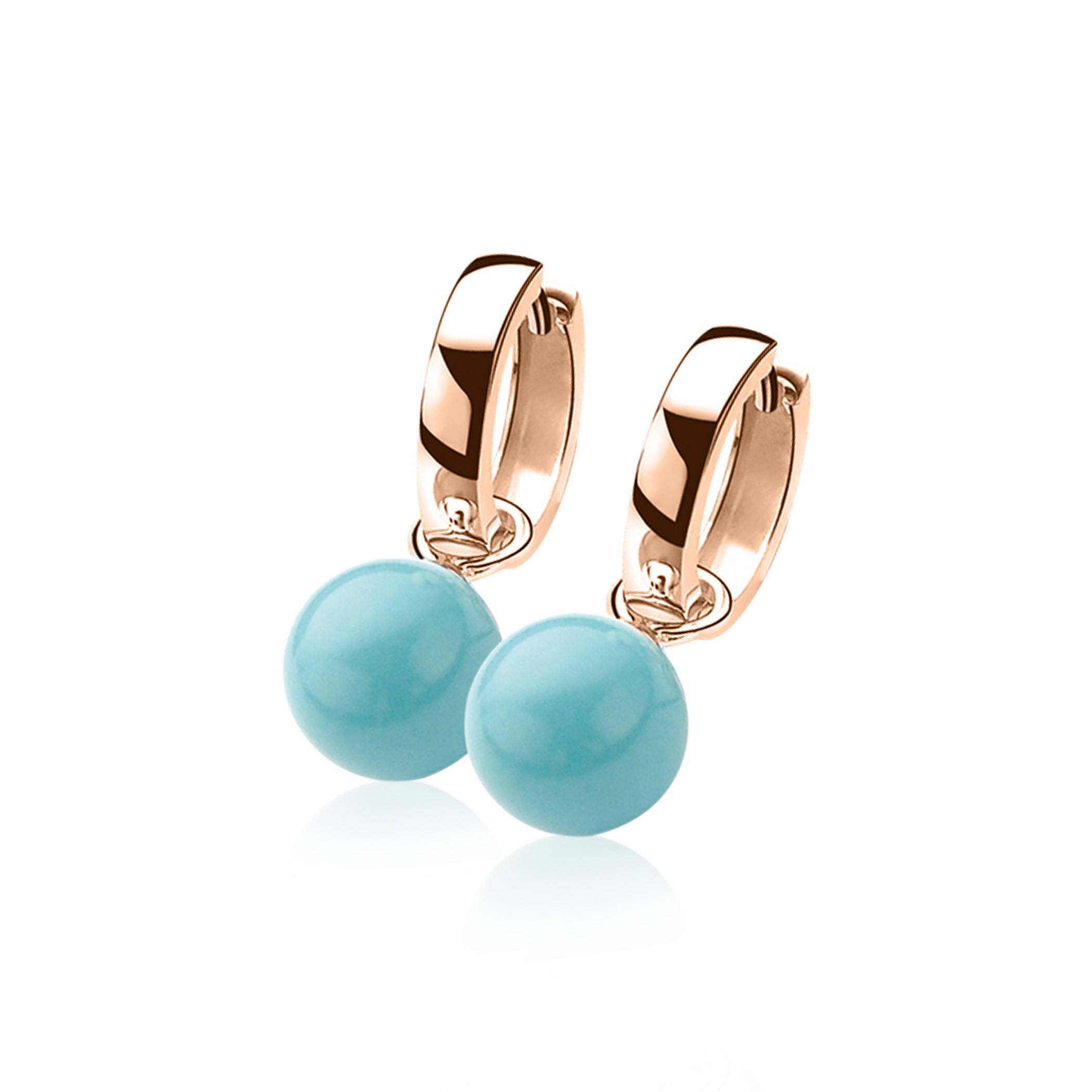 10mm ZINZI Rose Plated Sterling Silver Earrings Pendants Pearl Turquoise ZICH266TR (excl. hoop earrings)