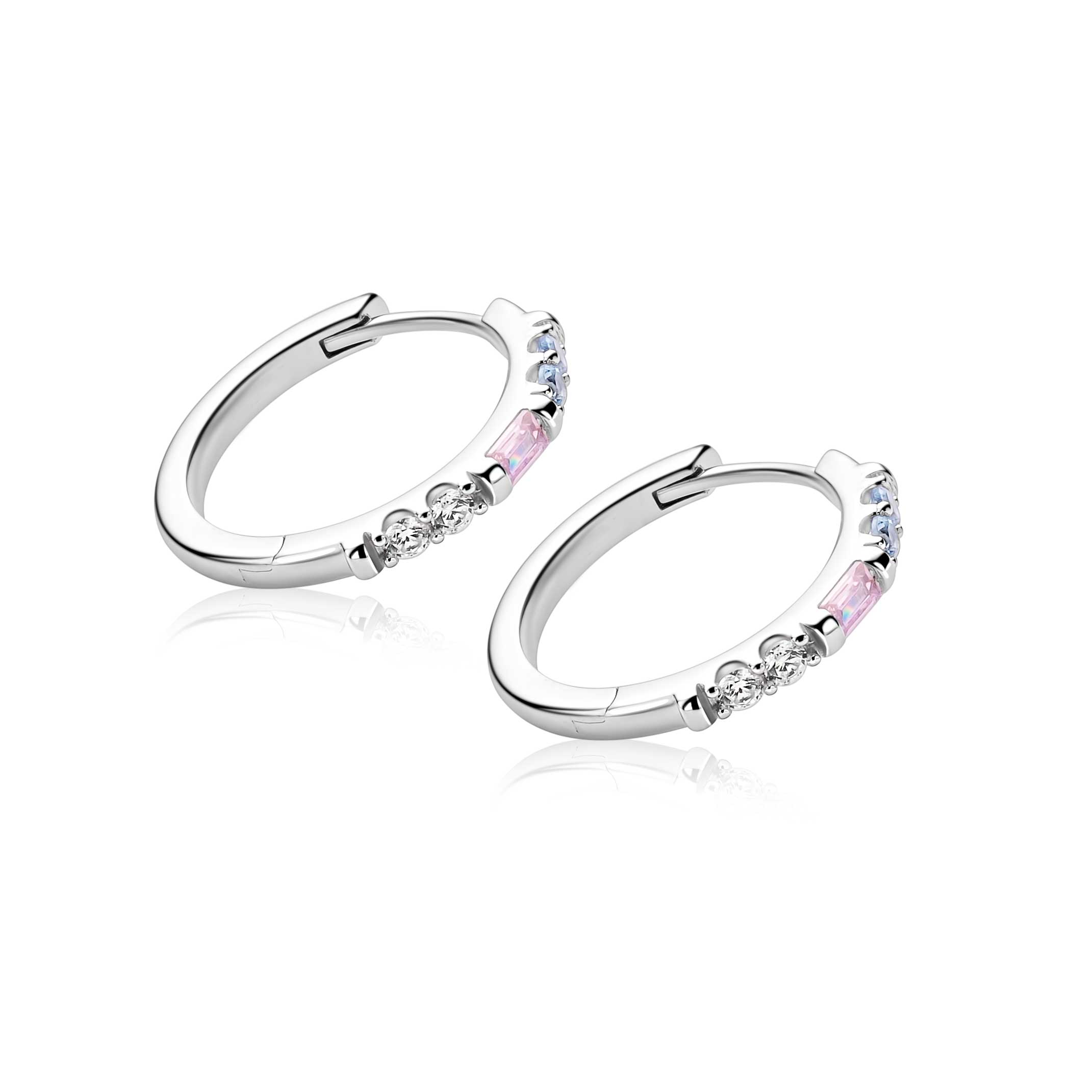 ZINZI zlv. oorringen met roze/blauw/zirc.19x2mm