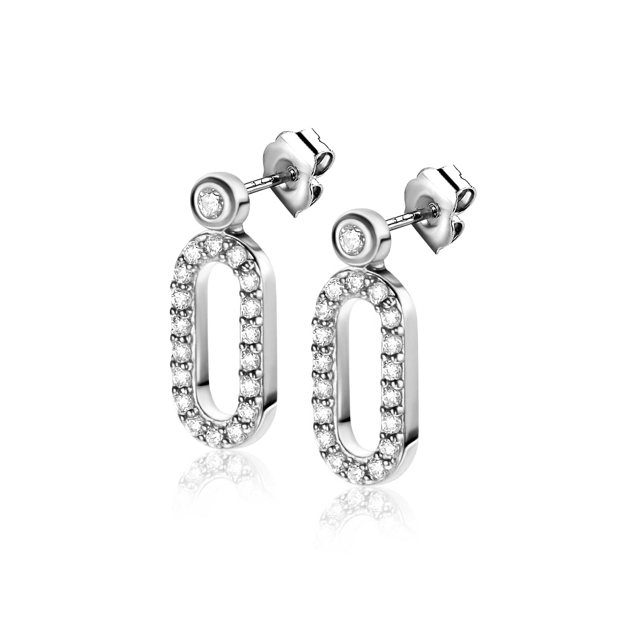 13mm ZINZI Sterling Silver Stud Earrings Open Oval White Zirconias ZIO2398