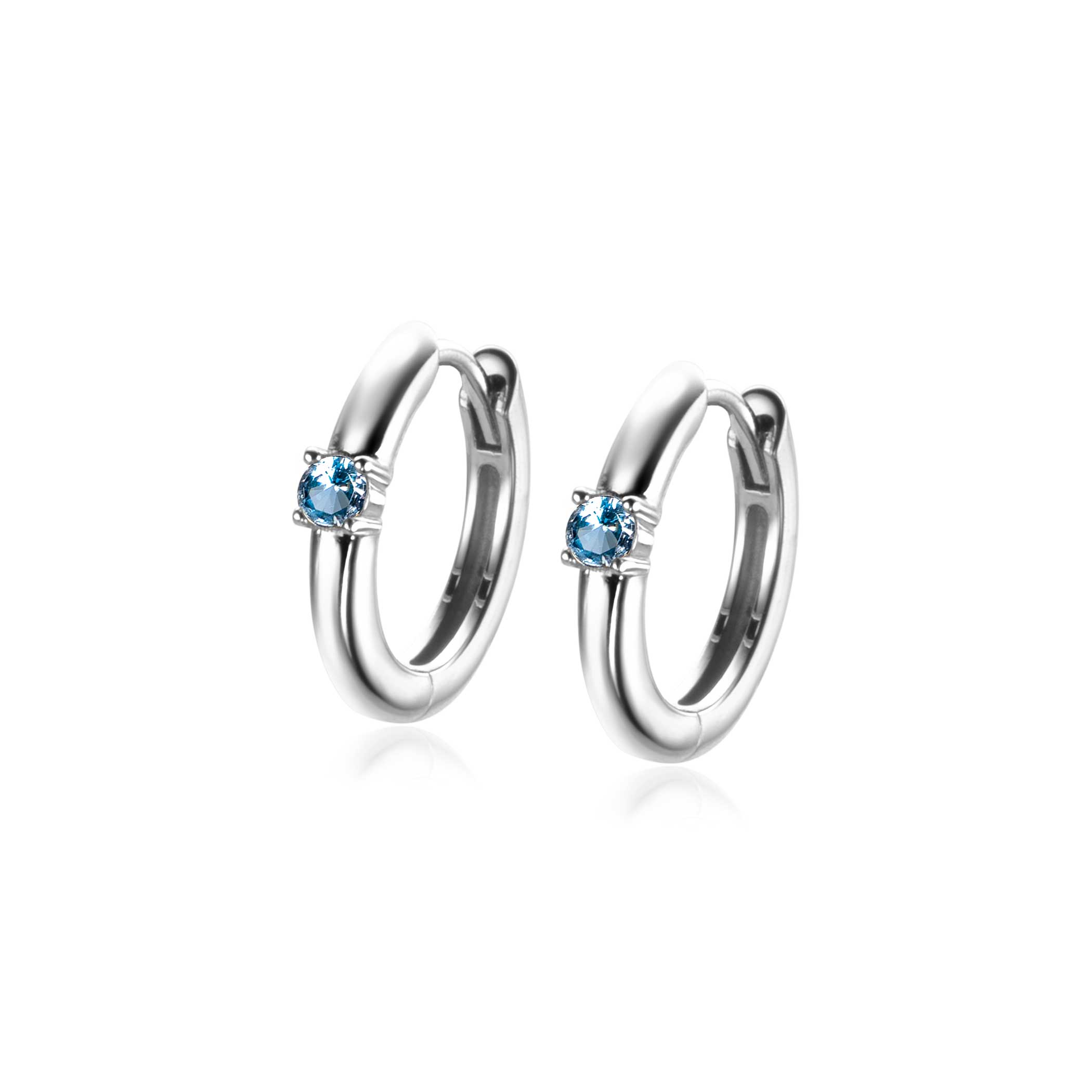 DECEMBER Hoop Earrings 13mm Sterling Silver with Birthstone Blue Topaz Zirconia