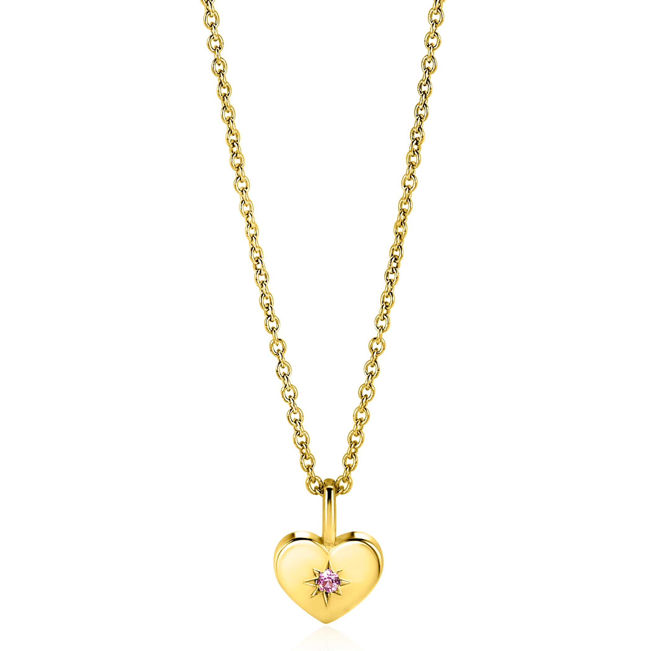 OCTOBER Pendant 12mm Gold Plated Heart Birthstone Pink Quartz Zirconia (excl. necklace)