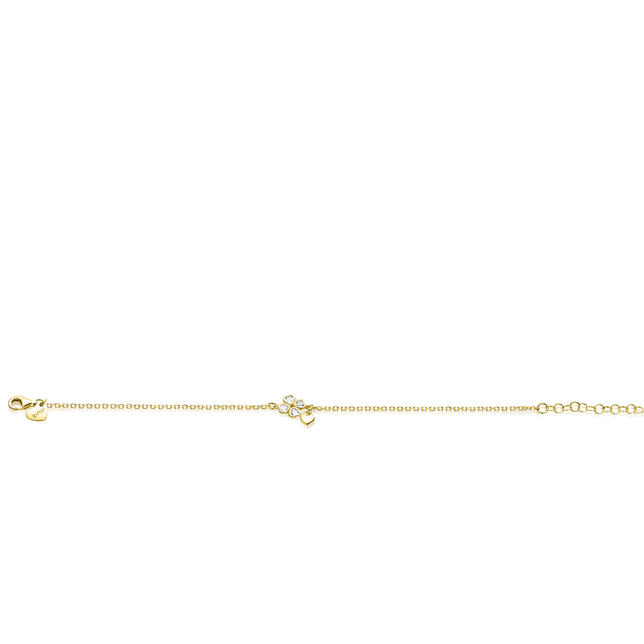 ZINZI zlv. armband gg.verg.met klaver zirc.en hartje