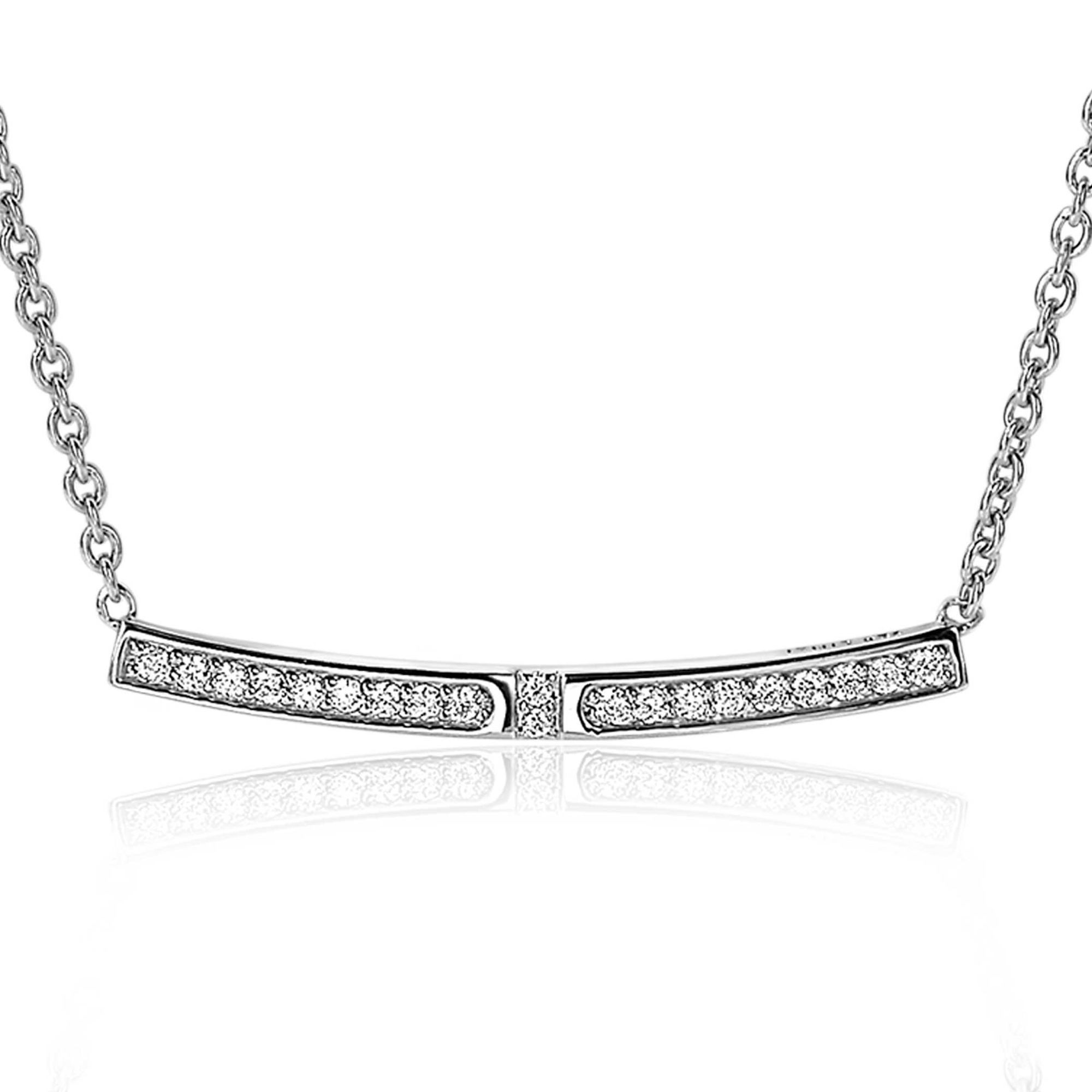 ZINZI Sterling Silver Chain Necklace Bar White Zirconias 42-45cm ZIC1957