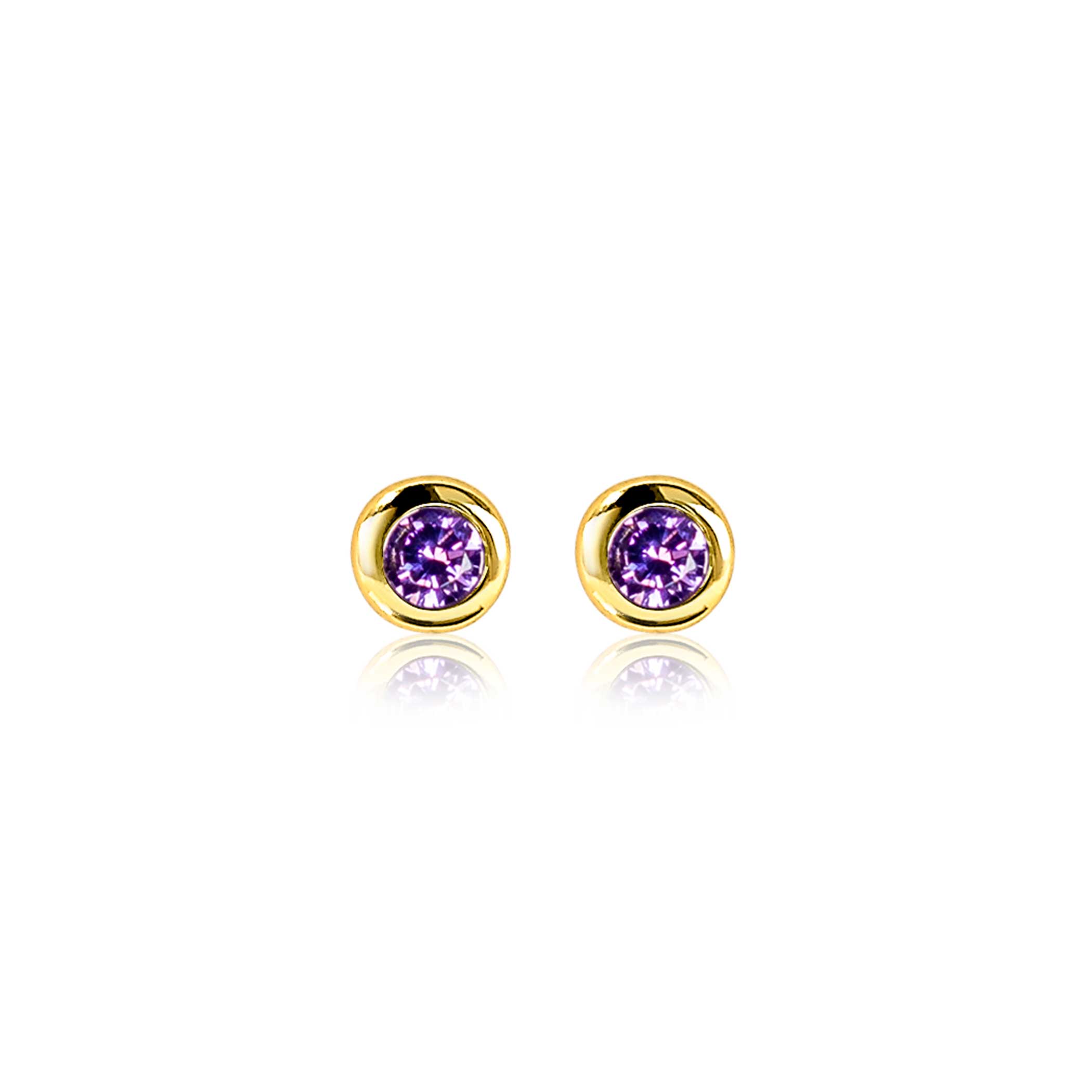 FEBRUARY Stud Earrings 4mm Gold Plated with Birthstone Purple Amethyst Zirconia