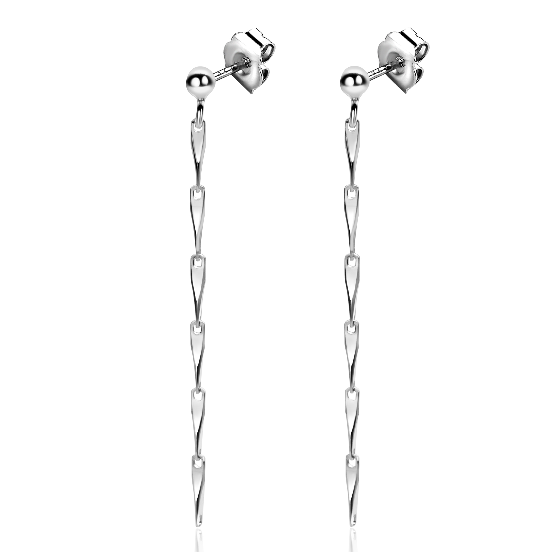 47mm ZINZI Sterling Silver Stud Earrings with Shimmering Arrow-shaped Chain ZIO2414
