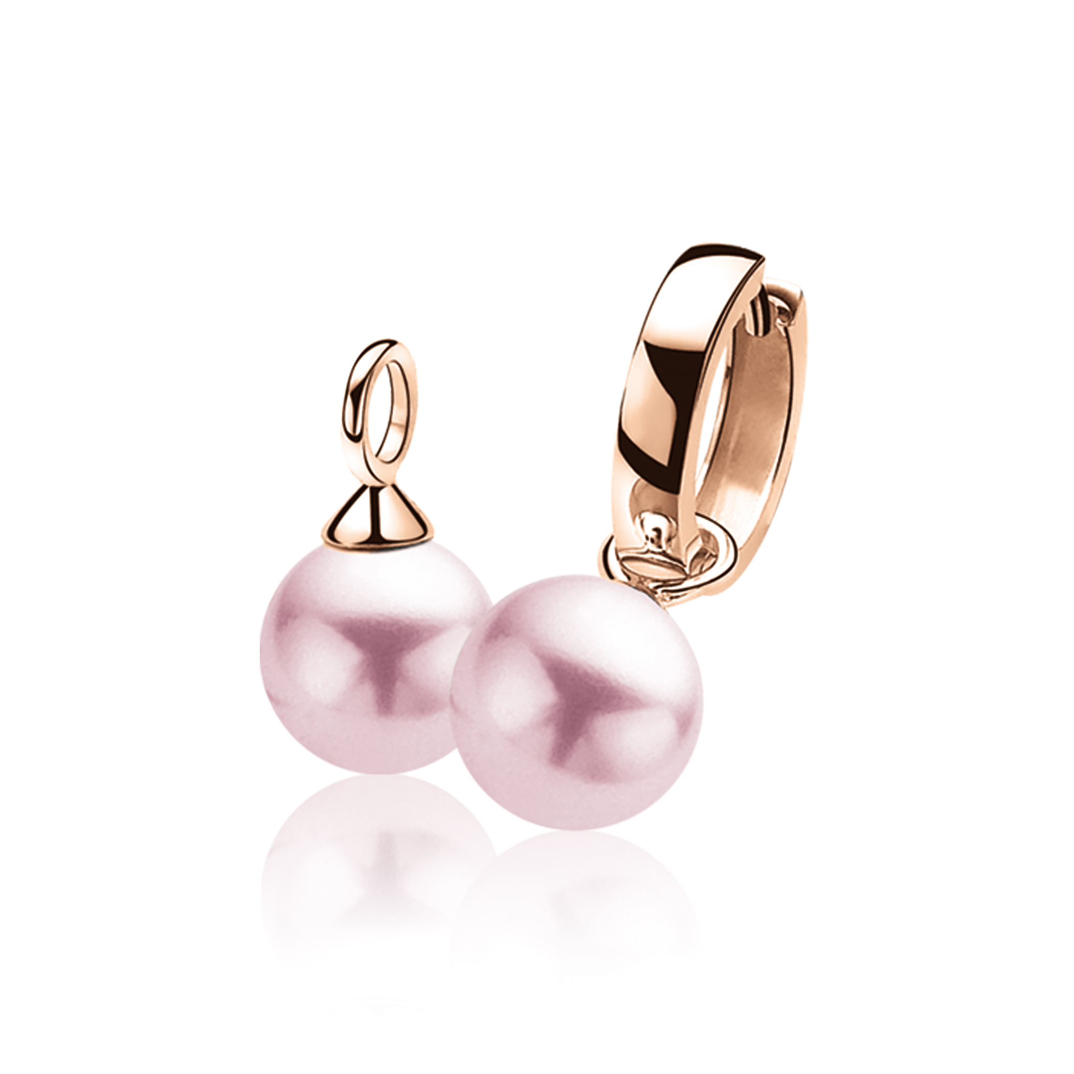 10mm ZINZI Rose Gold Plated Sterling Silver Earrings Pendants Pearl Pink ZICH266RR (excl. hoop earrings)