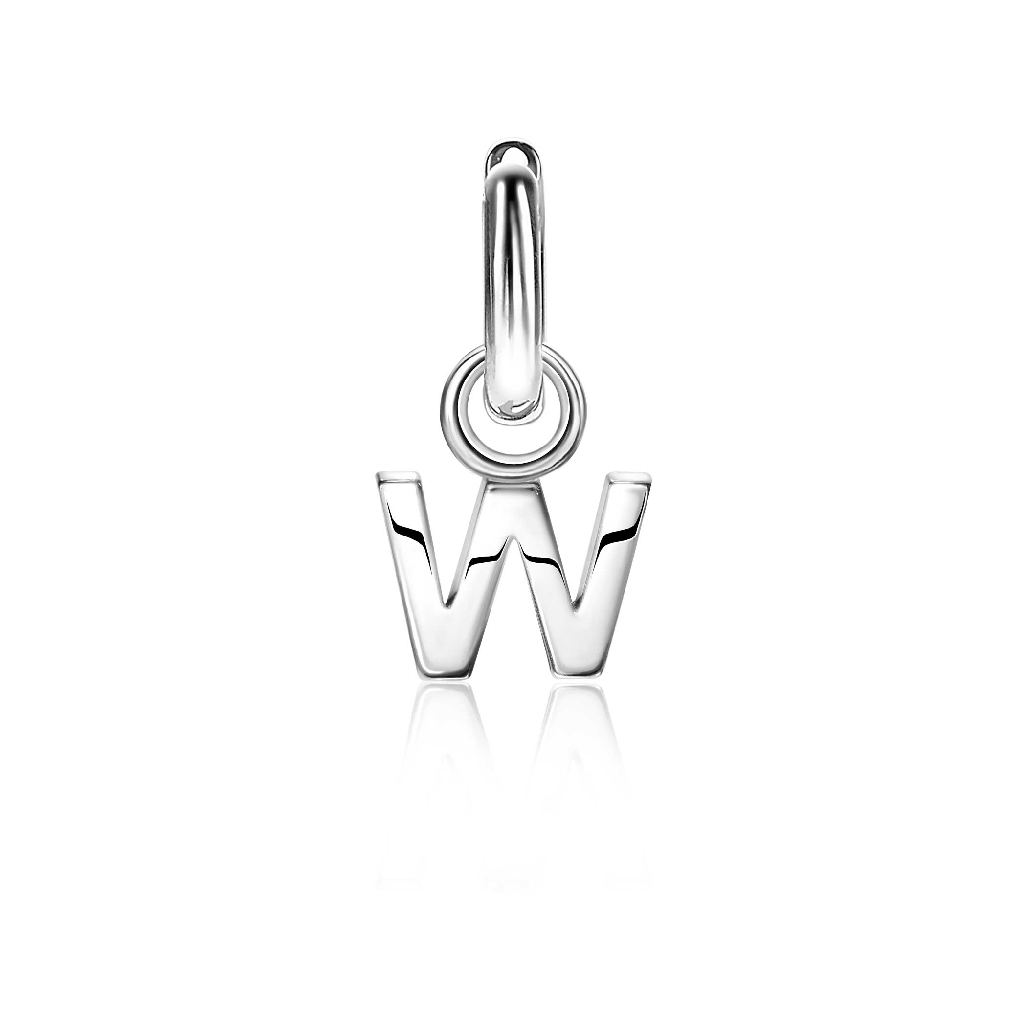 ZINZI Sterling Silver Letter Earrings Pendant W price per piece ZICH2144W (excl. hoop earrings)