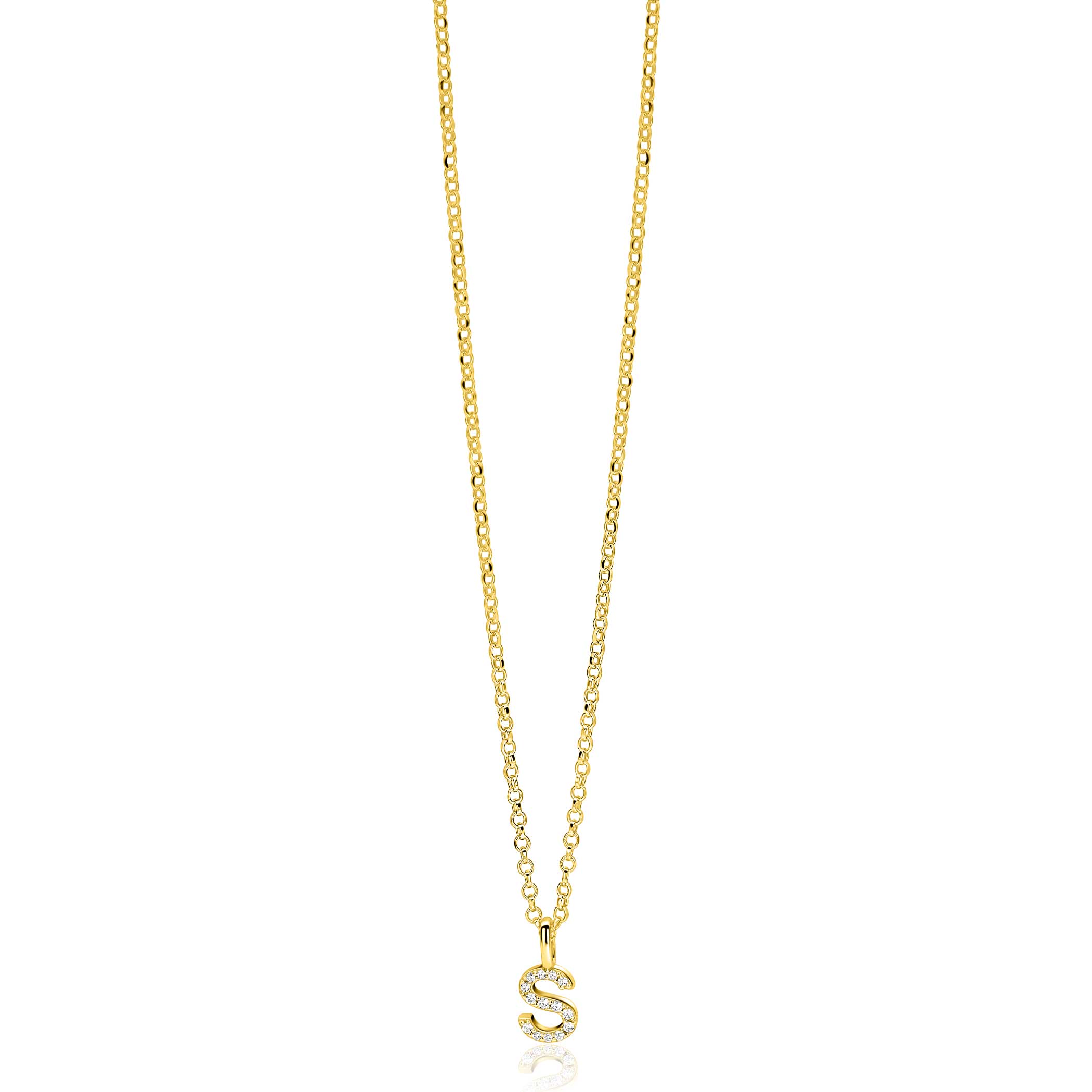 ZINZI zlv. hanger gg.verg.letter S bezet met zirconia's