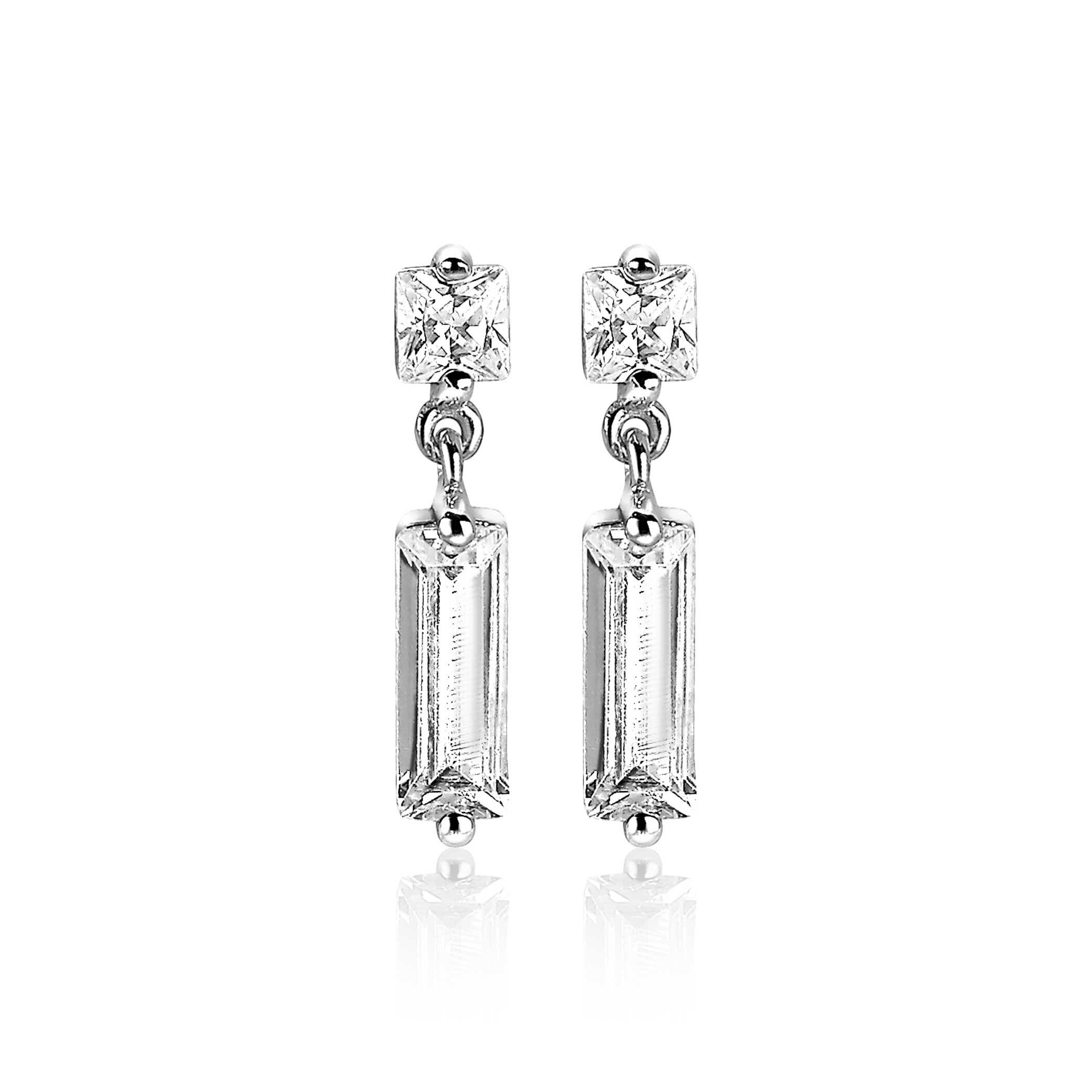 15mm ZINZI Sterling Silver Earrings Baguette White Zirconias ZIO2056