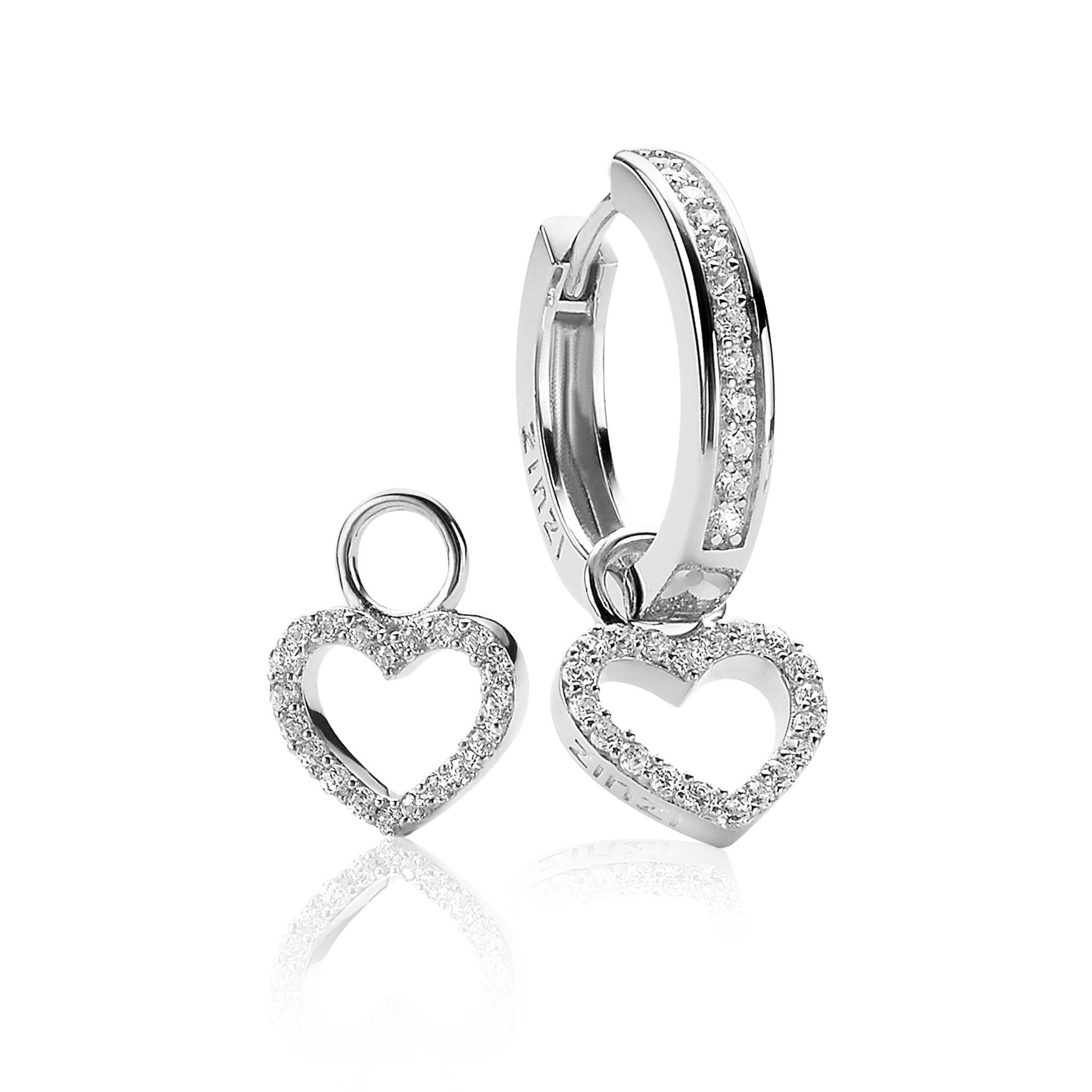 ZINZI Sterling Silver Earrings Pendants Heart Zirconia ZICH1098 (excl. hoop earrings)