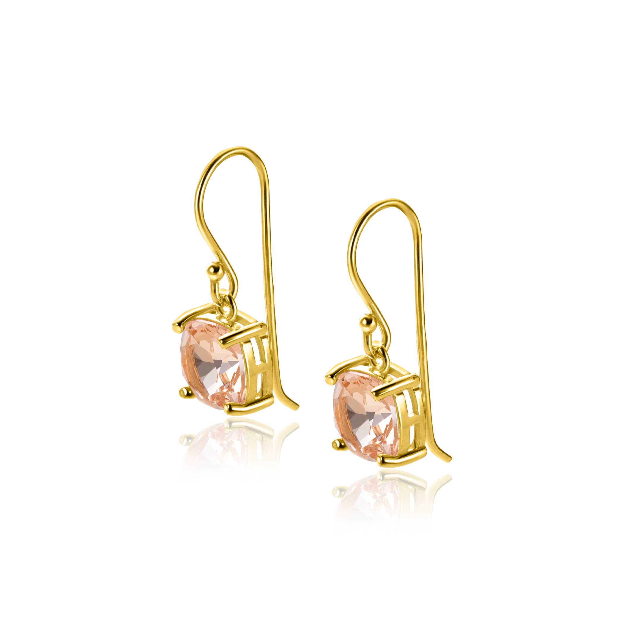 24mm ZINZI gold plated silver earrings with trendy square stone in light pink ZIO2579
