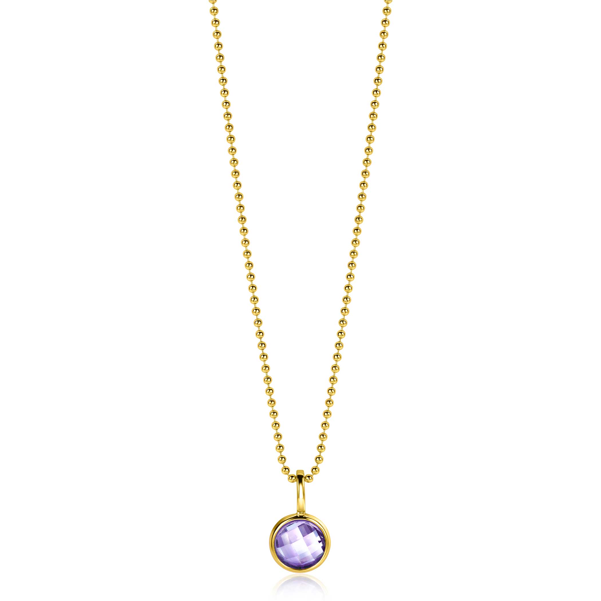 JUNE Pendant 8mm Gold Plated Birthstone Light Purple Amethyst Zirconia (excl. necklace)