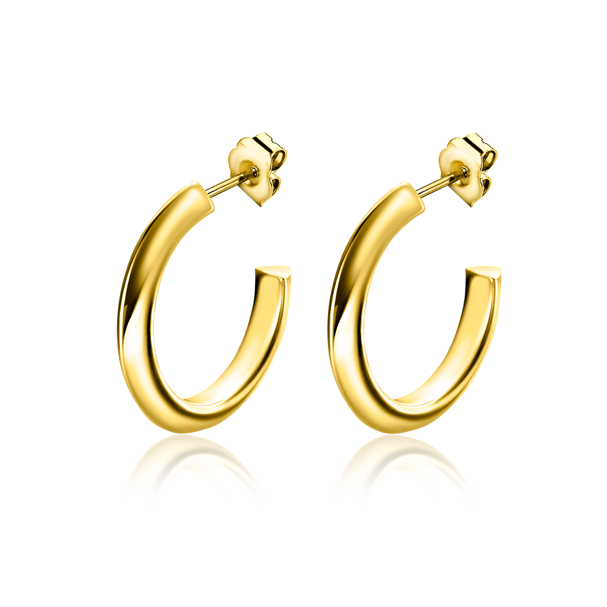 20mm ZINZI Gold Plated Sterling Silver Stud Earrings Half Hoops width 3mm ZIO2432G