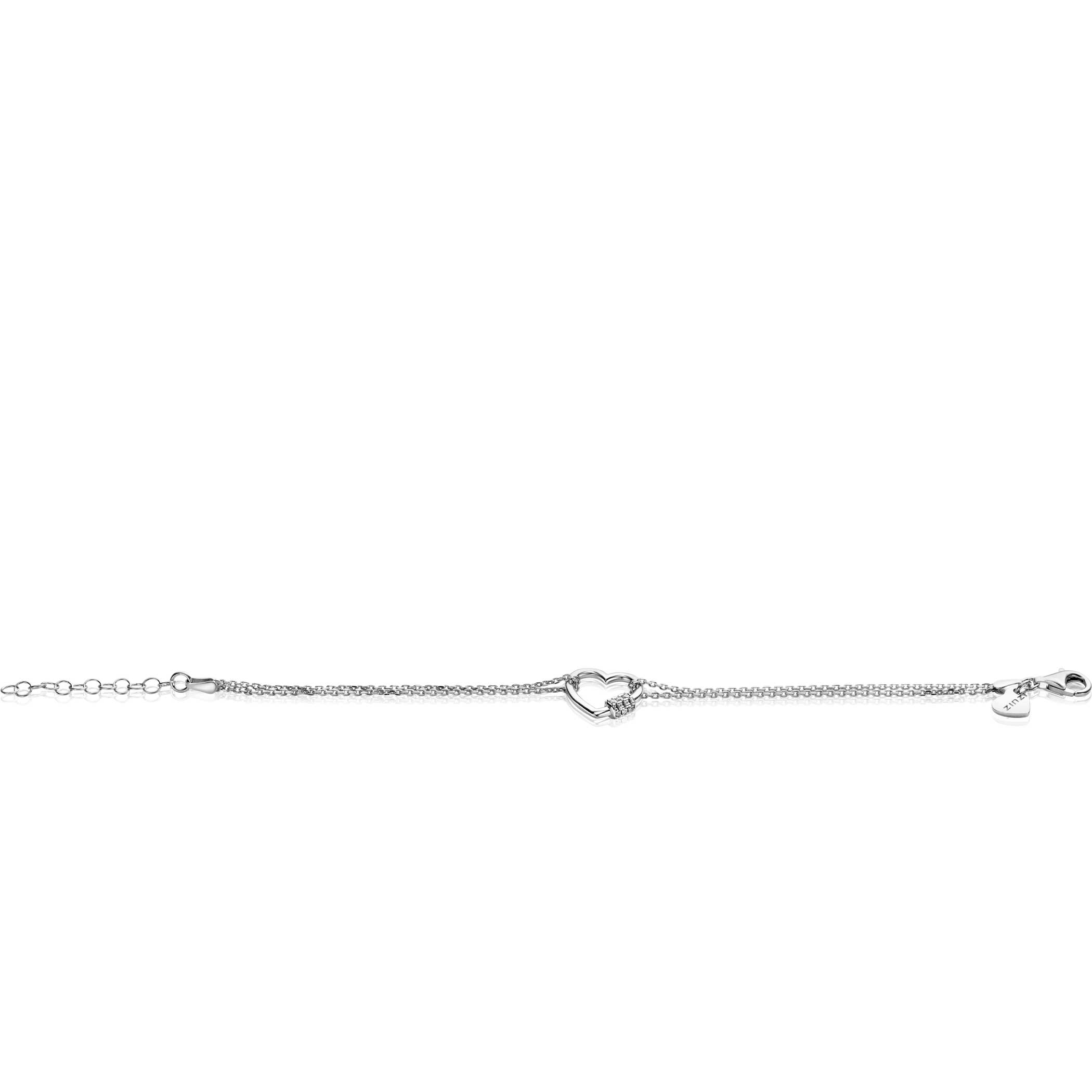 ZINZI Sterling Silver Multi-Chain Bracelet with Luxury Heart and White Zirconias 17-20cm ZIA2507