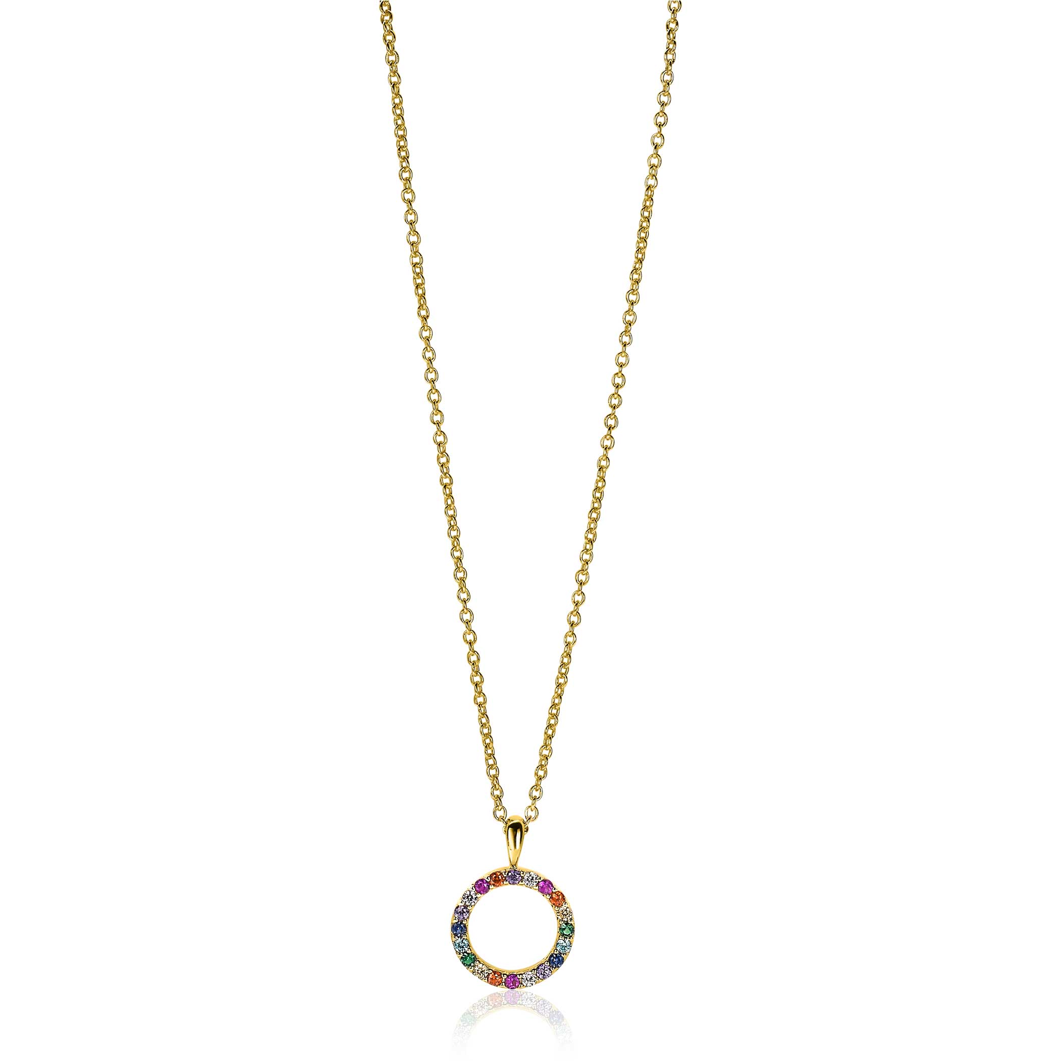 12mm ZINZI Gold Plated Sterling Silver Pendant Rainbow Color Stones ZIH2170 (excl. necklace)